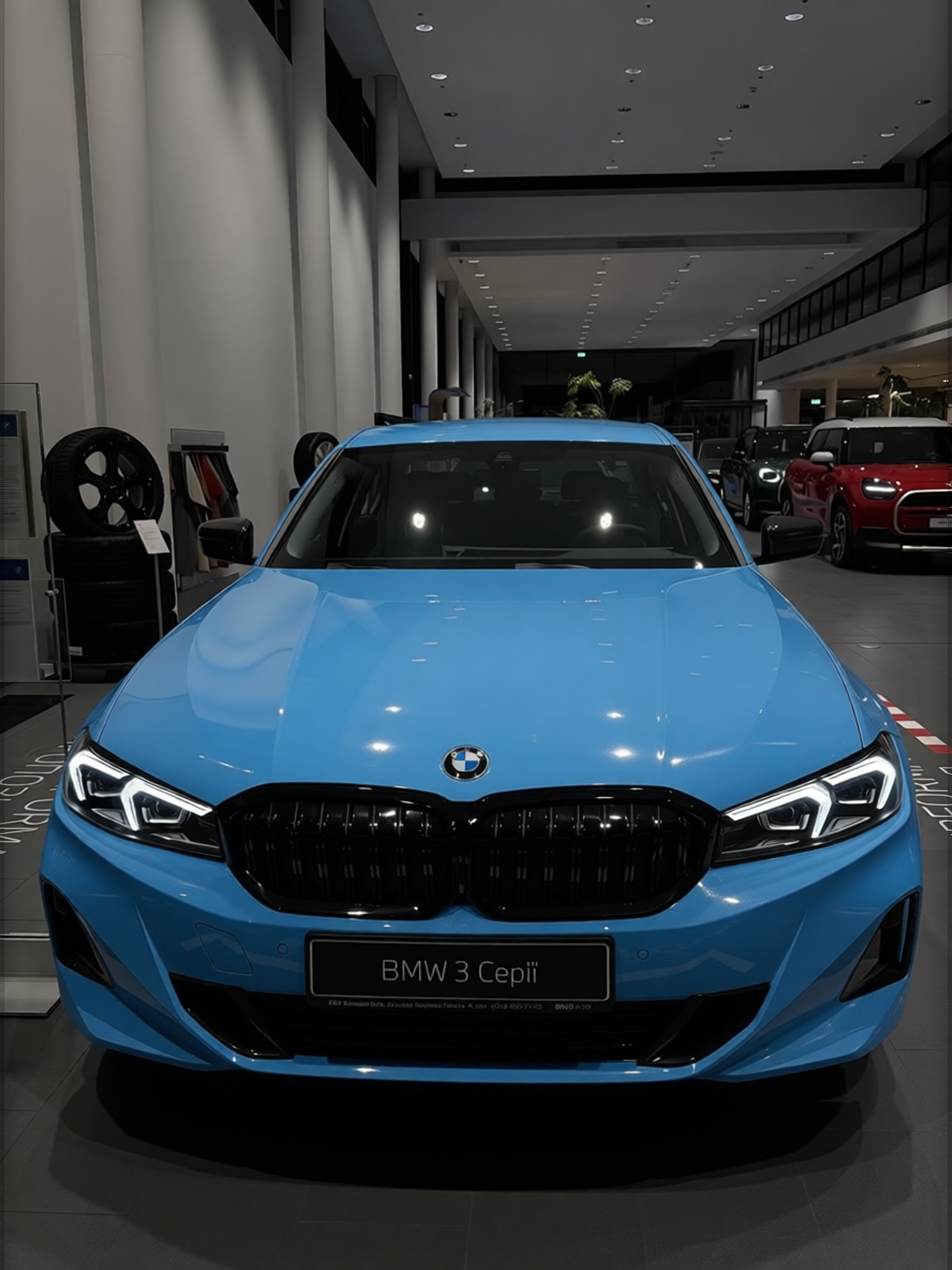 BMW 3 Series rendered in Gulf Blue gloss paint