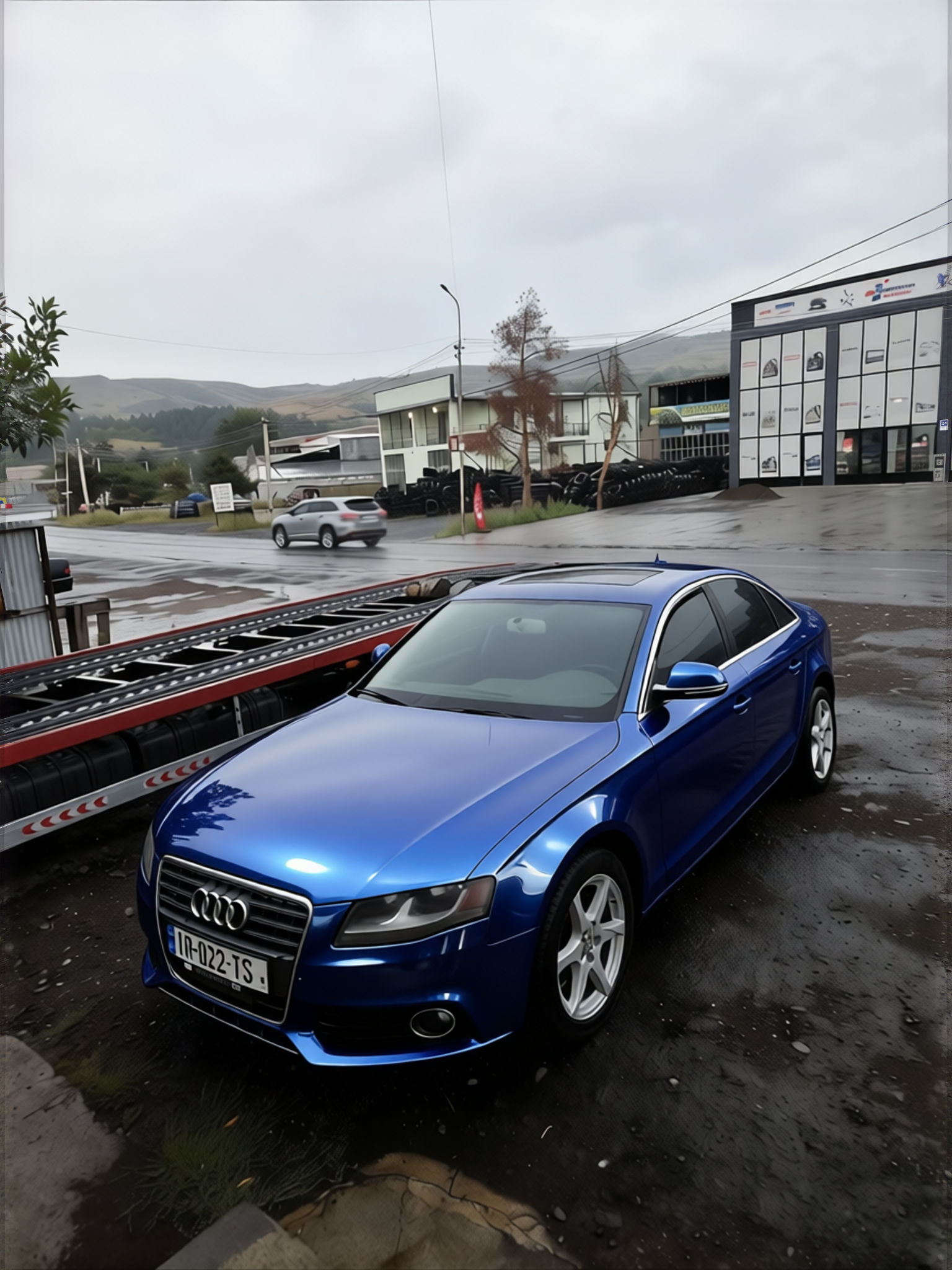 Car rendered in Frozen Satin Metallic Charcoal Blue gloss wrap
