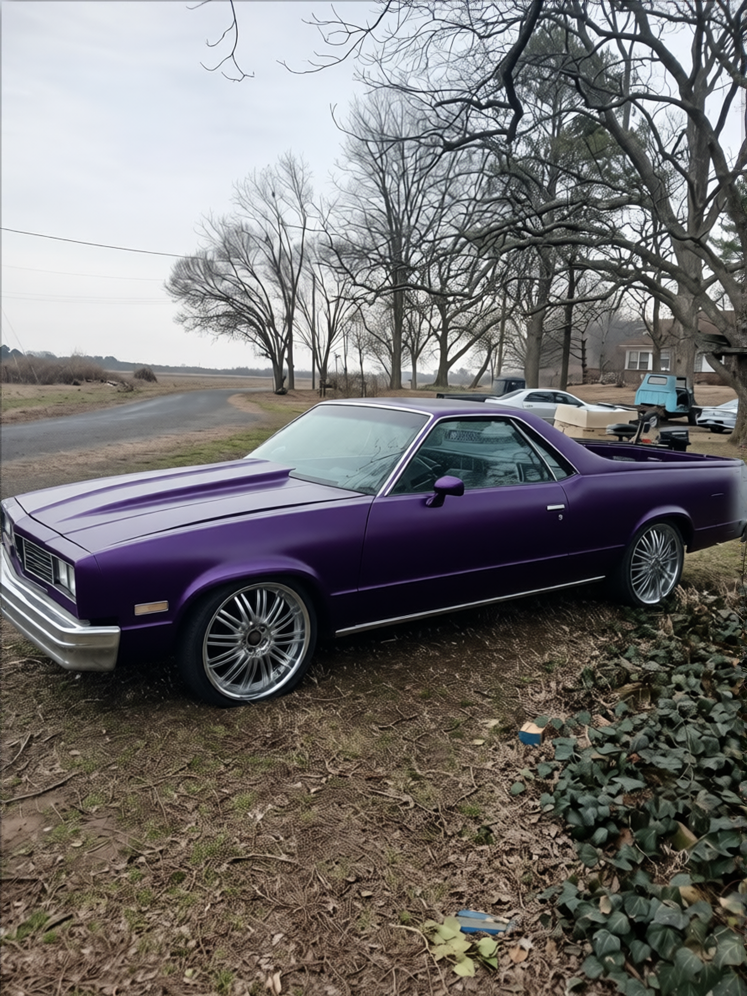 Chevrolet El Camino rendered in Midnight Purple matte paint