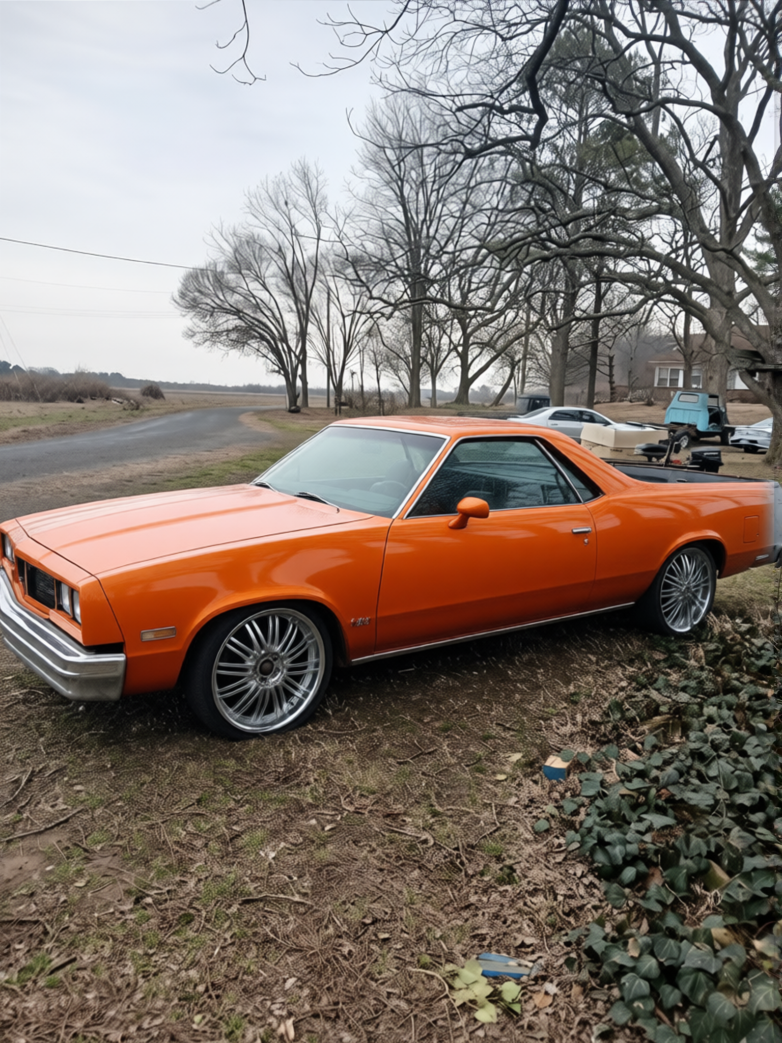 Chevrolet El Camino rendered in Lava Orange gloss paint