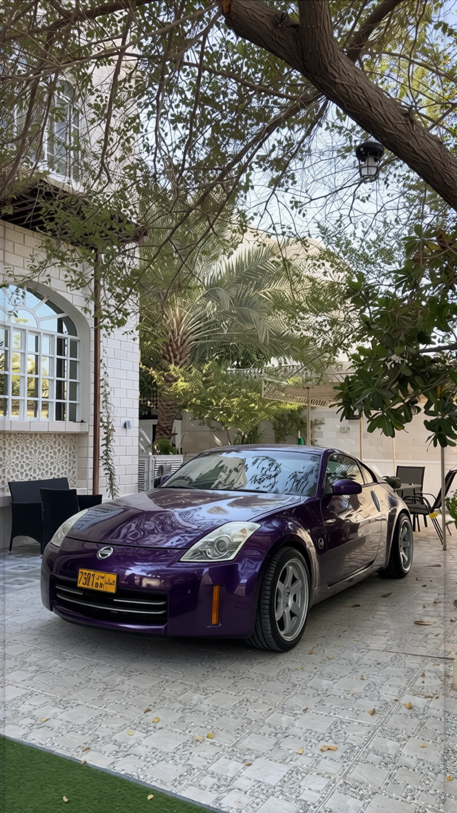Nissan 350Z rendered in Midnight Purple gloss paint