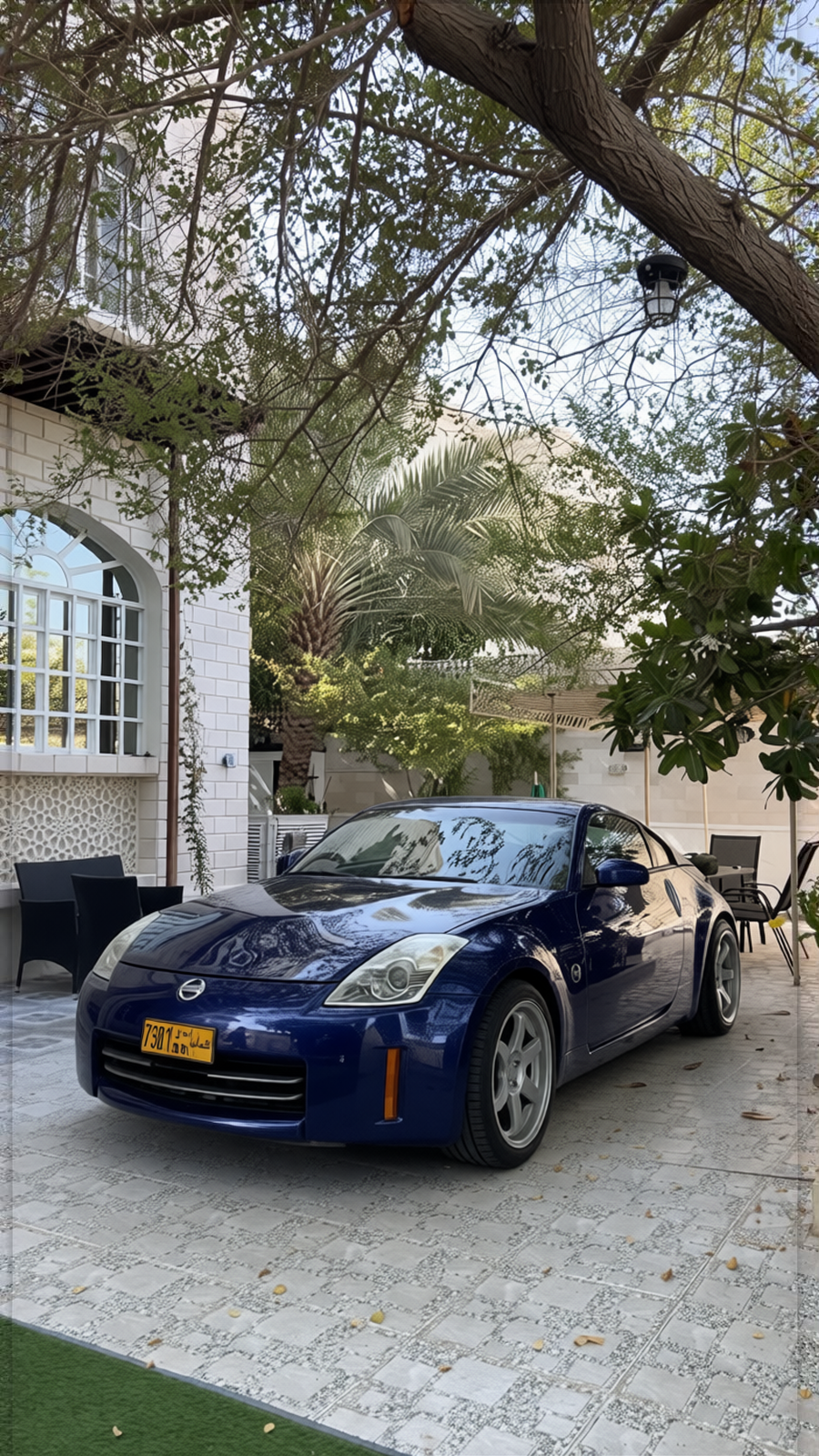 Nissan 350Z rendered in Deep Navy gloss paint