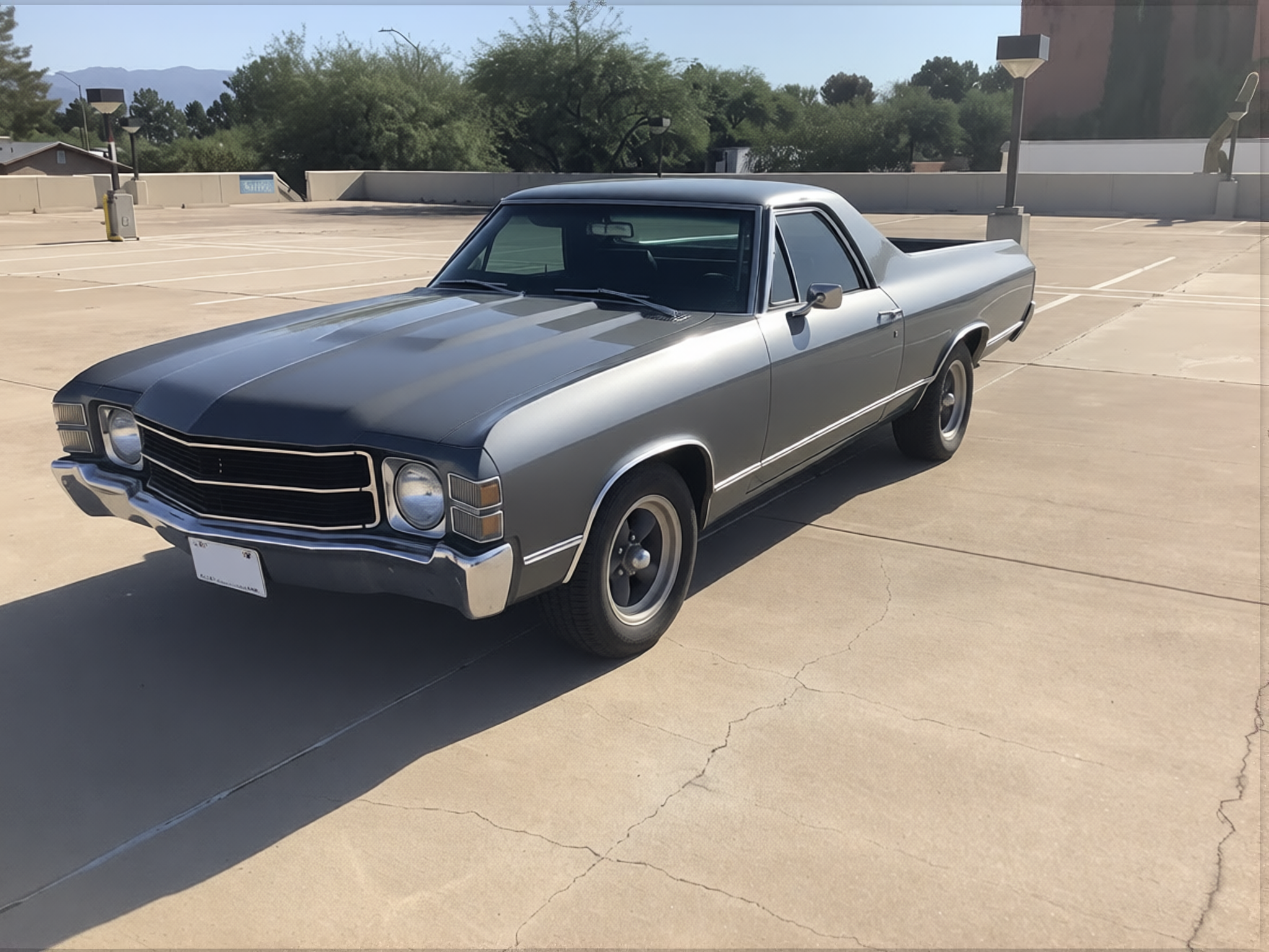 Chevrolet El Camino rendered in Nardo Grey gloss paint
