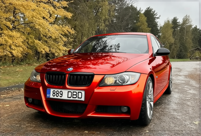 BMW 3 Series rendered in Gloss Dragon Fire Red gloss wrap