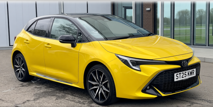 Toyota Corolla rendered in Racing Yellow gloss paint