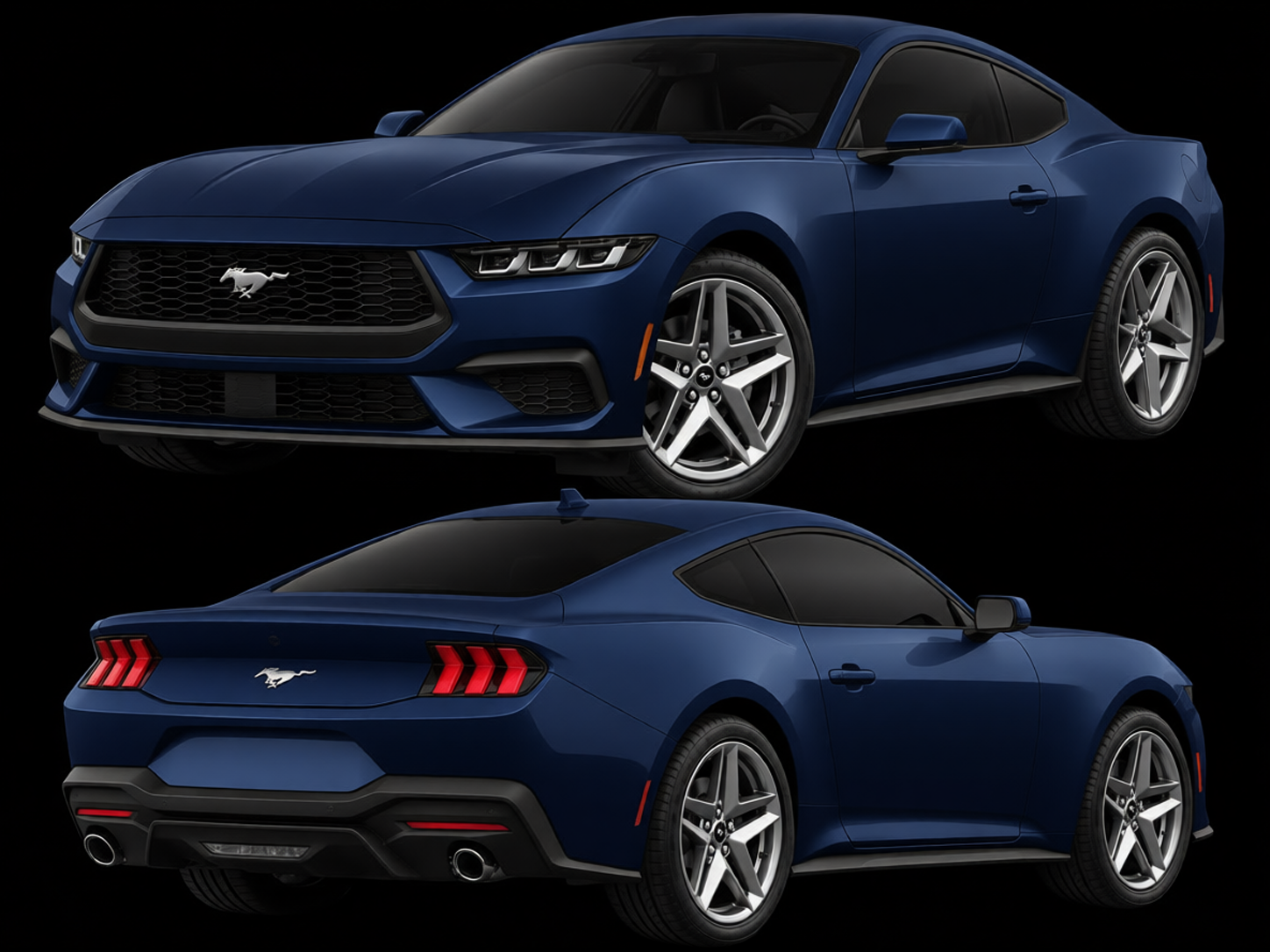 Ford Mustang rendered in Deep Navy matte paint
