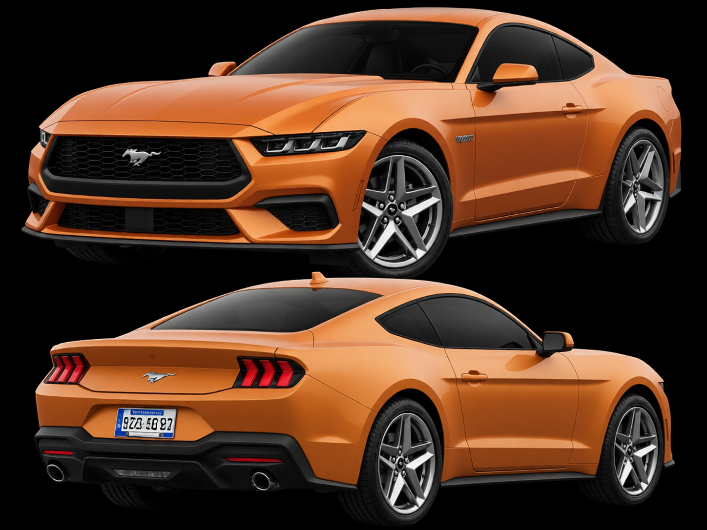 Ford Mustang rendered in Lava Orange matte paint