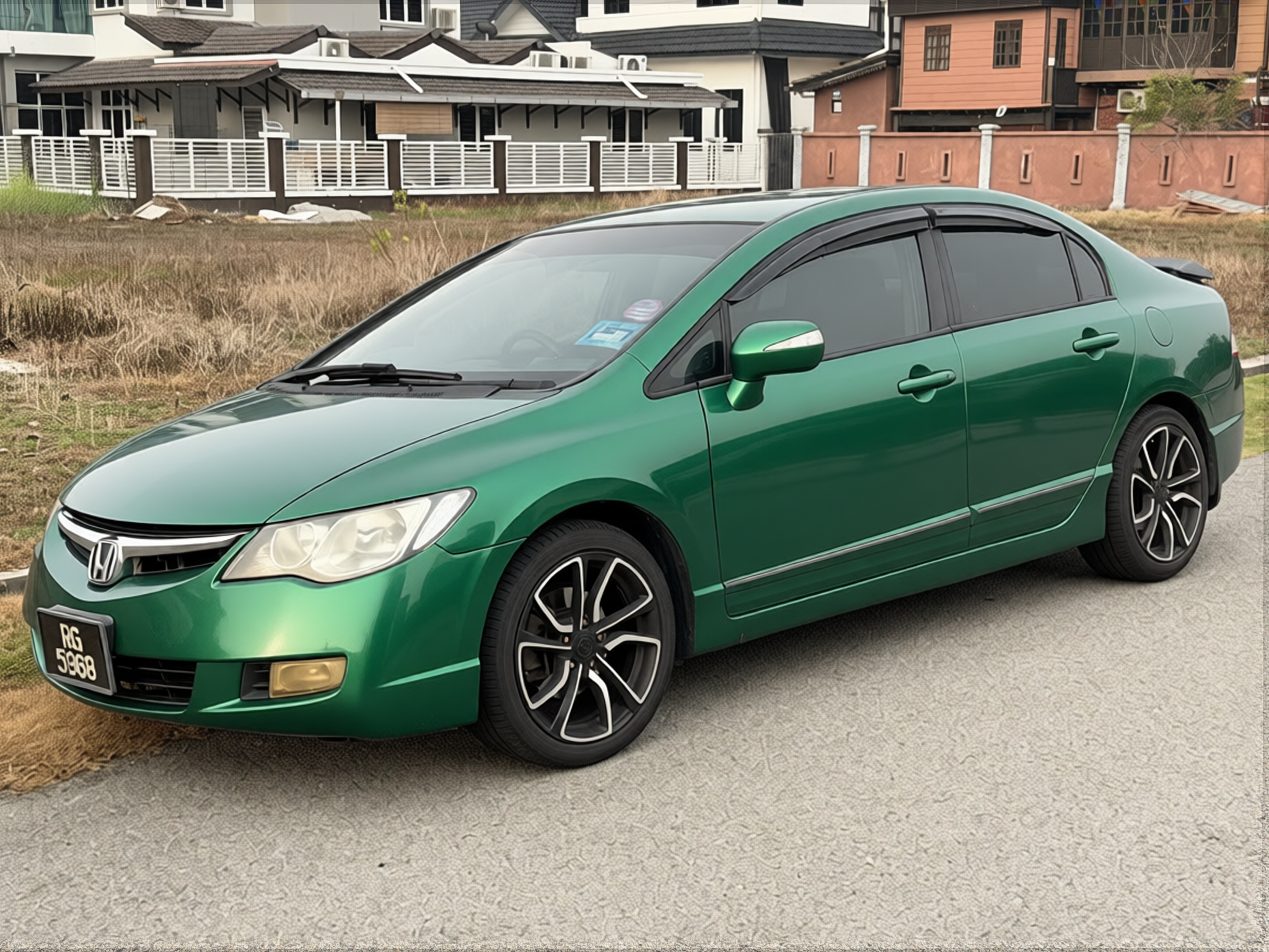 Car rendered in Racing Green satin paint