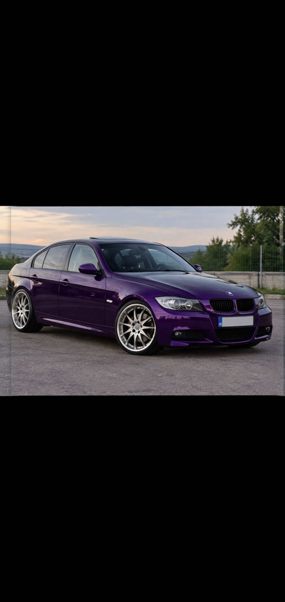 BMW 3 Series rendered in Midnight Purple gloss paint