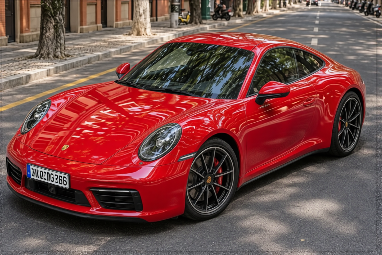Porsche 911 rendered in Ferrari Red gloss paint