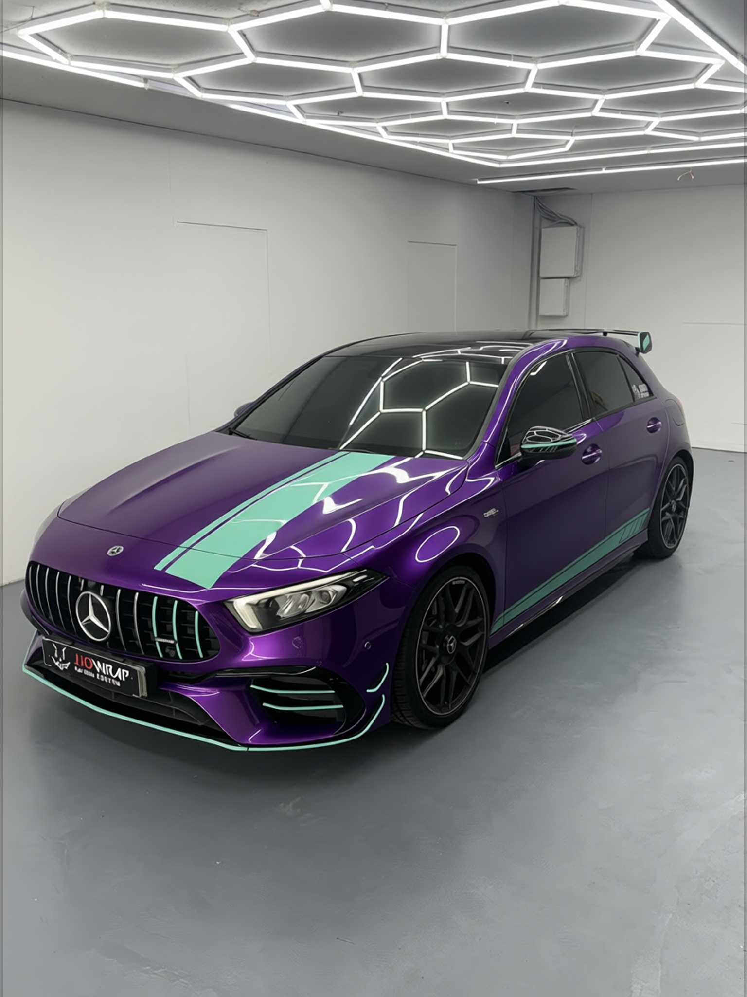 Mercedes-Benz A45 AMG rendered in Midnight Purple gloss paint