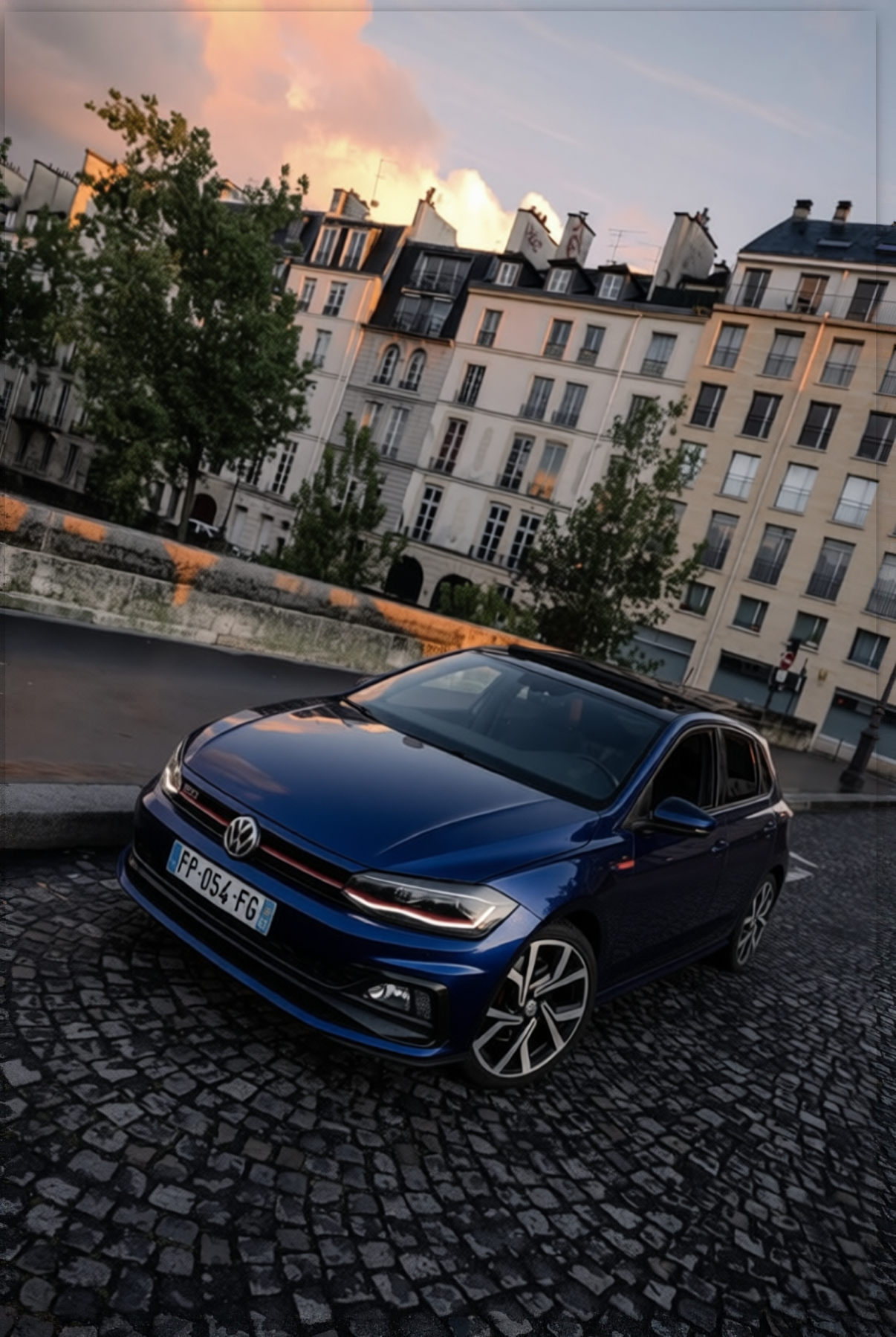 Volkswagen Polo GTI rendered in Deep Navy gloss paint
