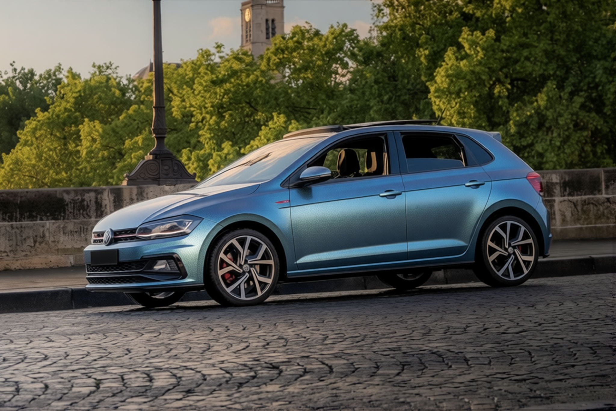 Volkswagen Polo GTI rendered in Diamond Grey Blue gloss wrap
