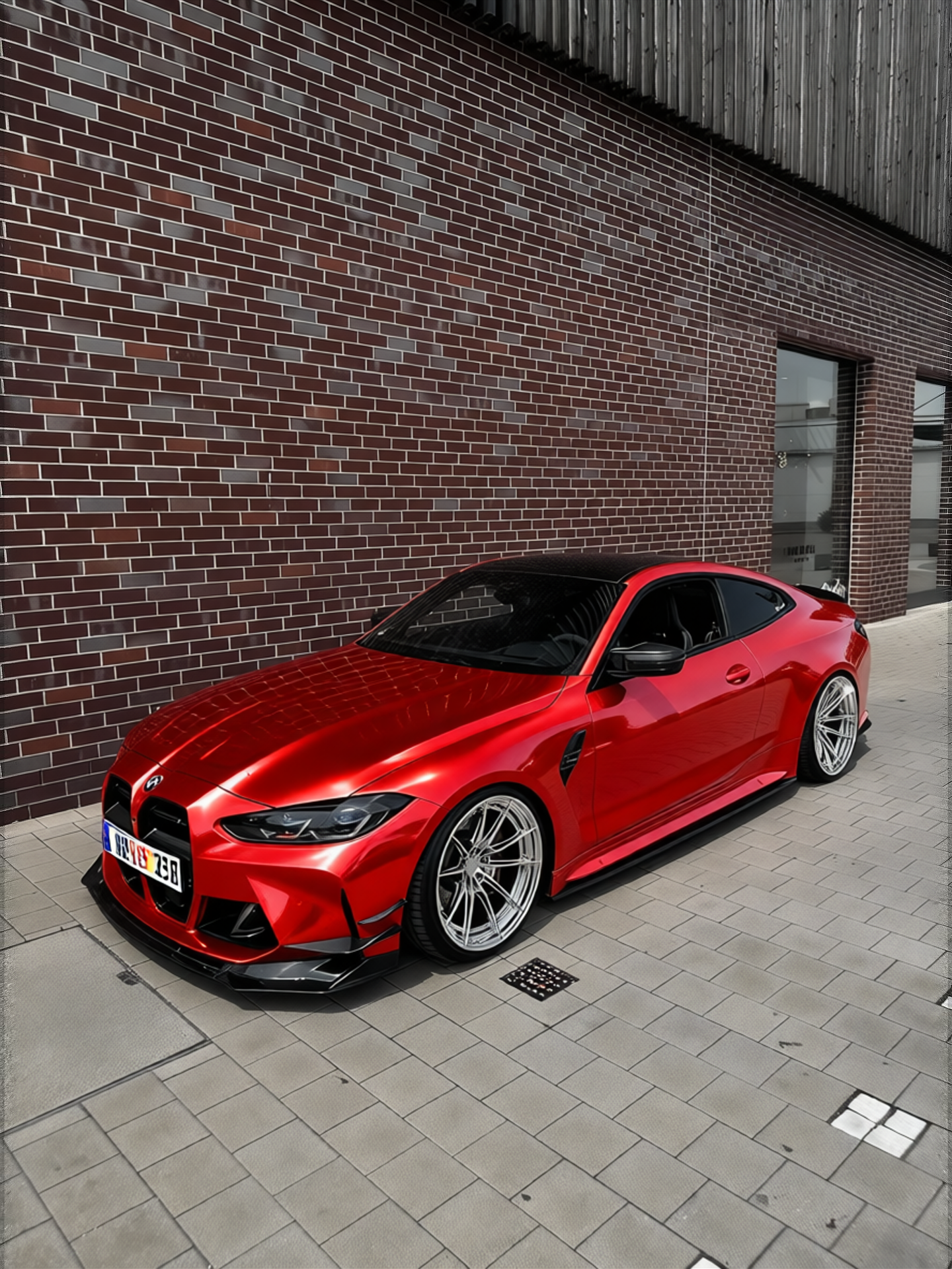 BMW M4 rendered in Glossy Metallic Paint Fire Red gloss wrap