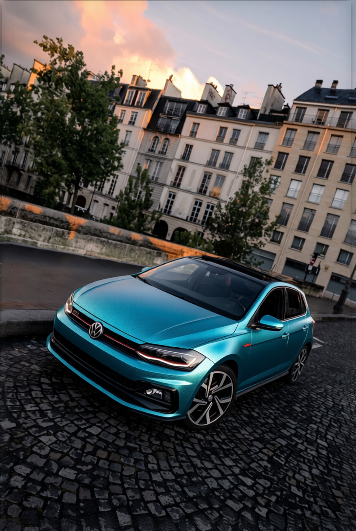 Volkswagen Polo GTI rendered in Diamond Grey Blue gloss wrap