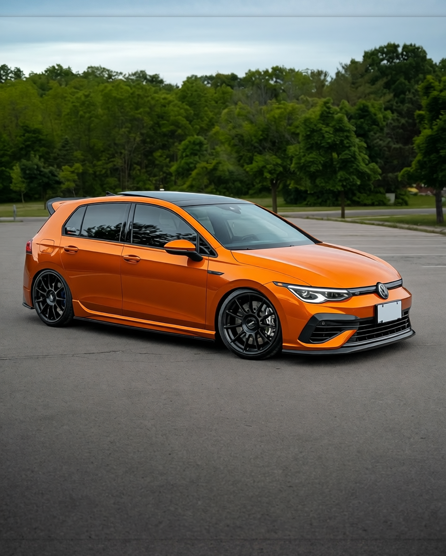 Volkswagen Golf R rendered in Lava Orange gloss paint