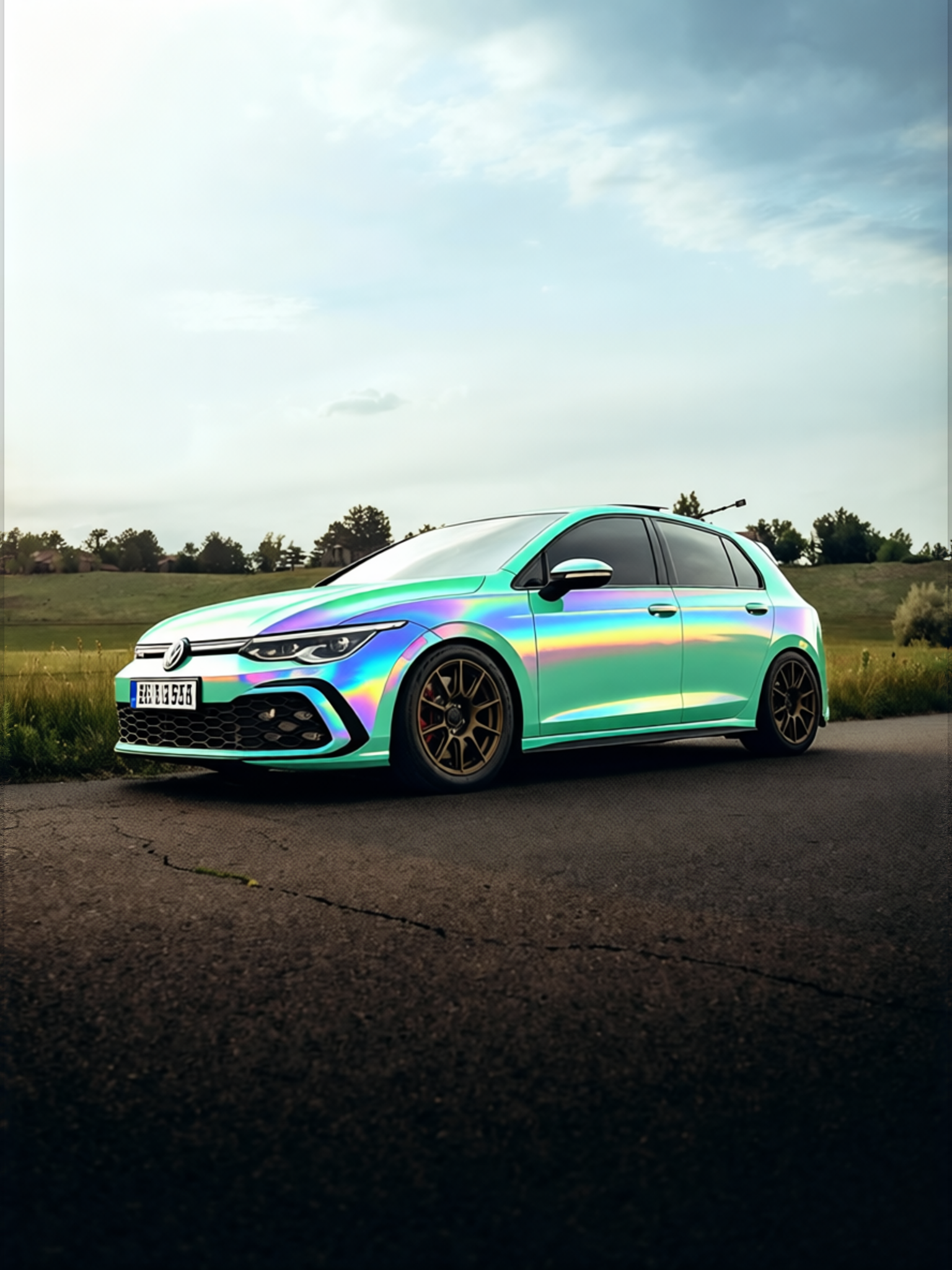 Volkswagen Golf GTI rendered in Super Gloss Pearl Neon Mint gloss wrap