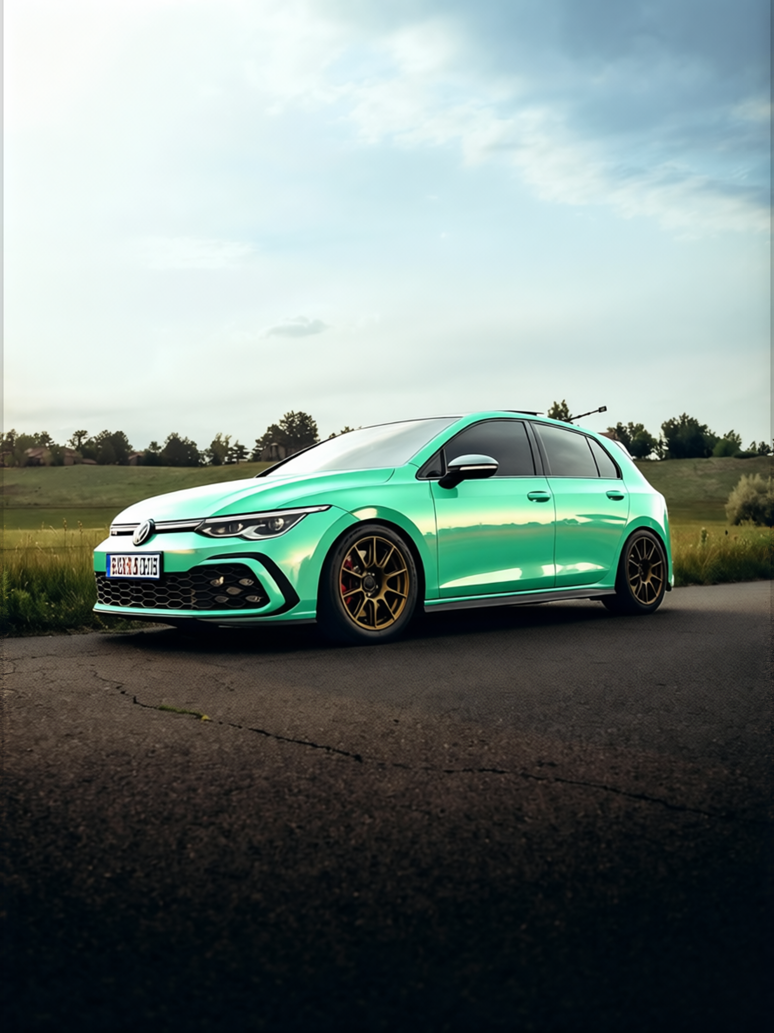 Volkswagen Golf GTI rendered in Super Gloss Pearl Neon Mint gloss wrap