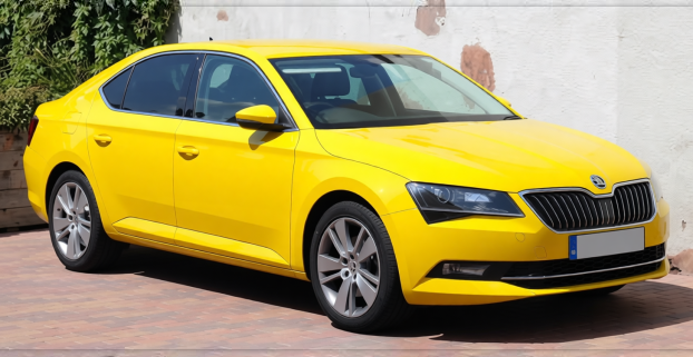 Škoda Octavia rendered in Racing Yellow gloss paint