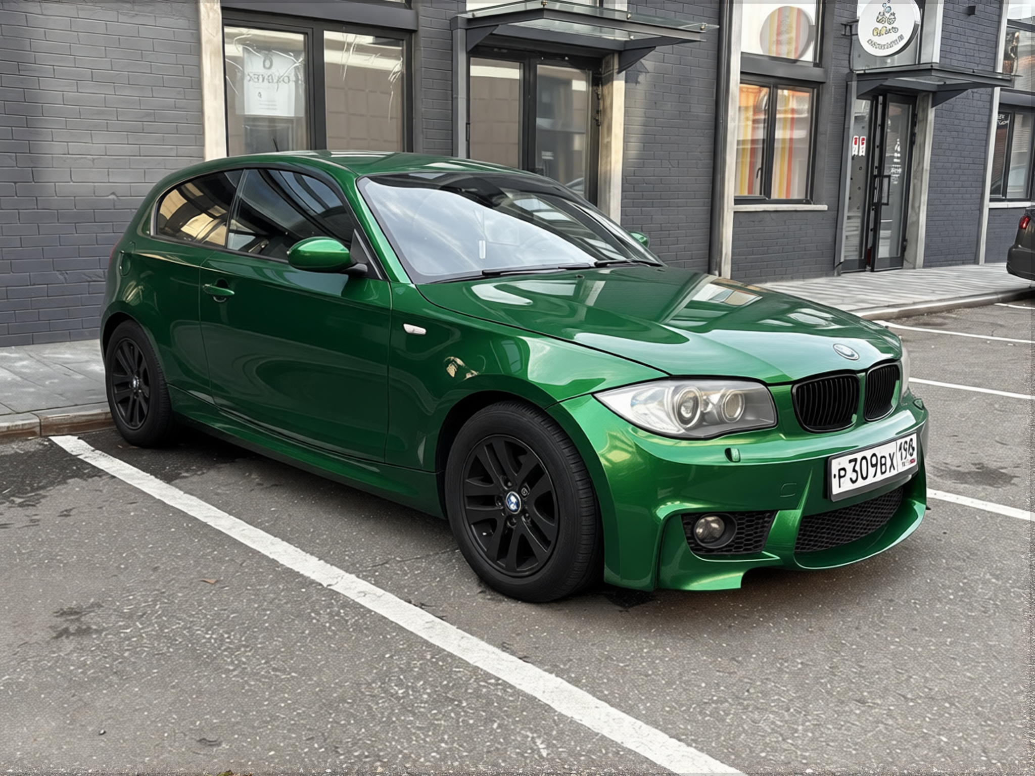 BMW 1 Series rendered in Racing Green gloss paint