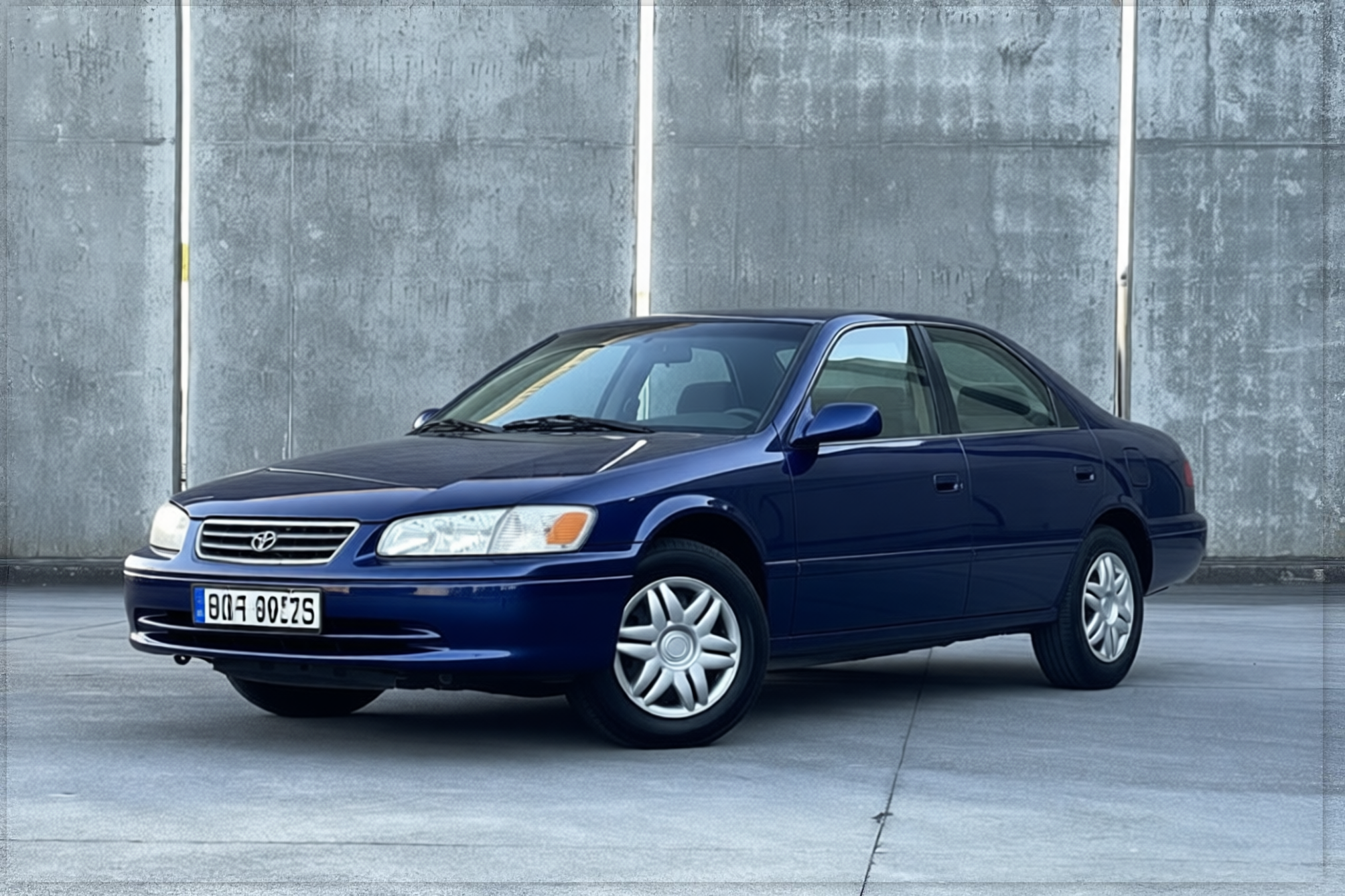 Toyota Camry rendered in Deep Navy gloss paint
