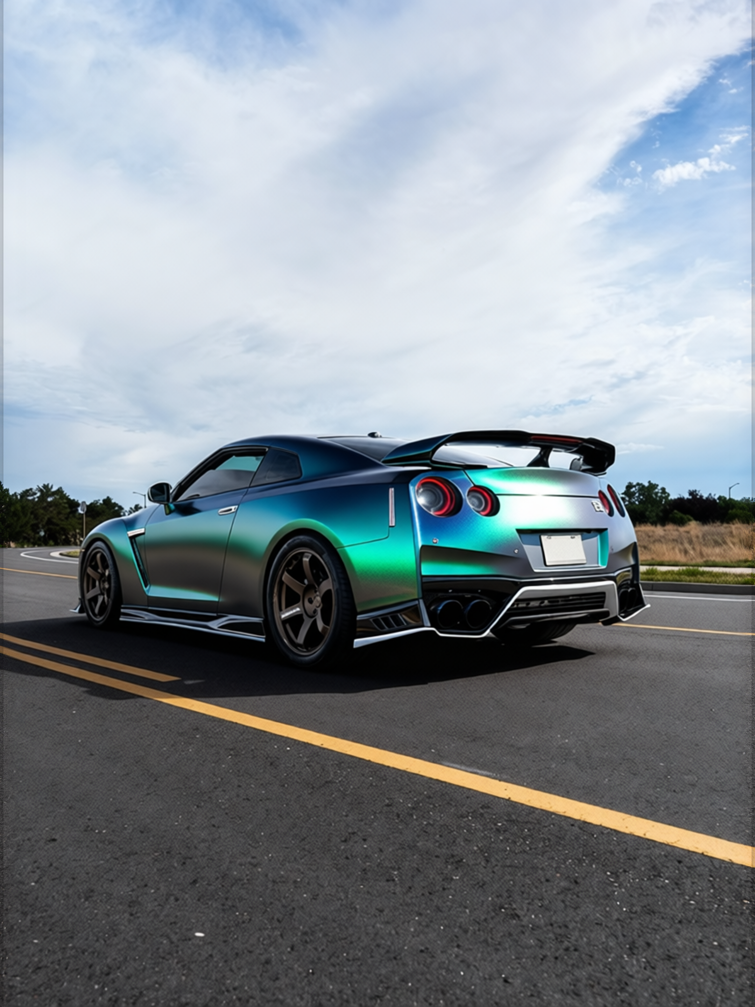 Nissan GT-R rendered in Diamond Grey Blue gloss wrap