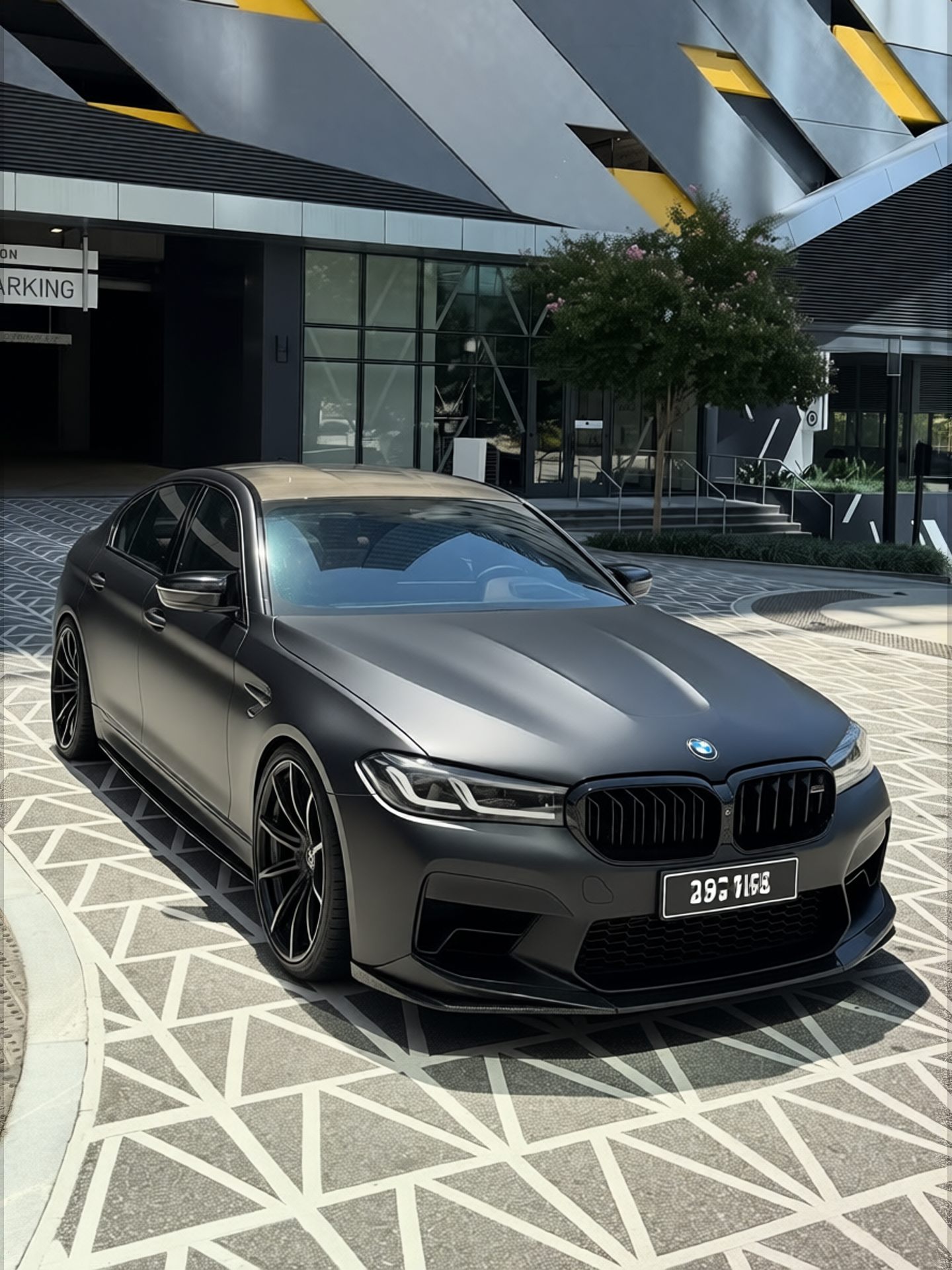 BMW M5 rendered in Black matte paint