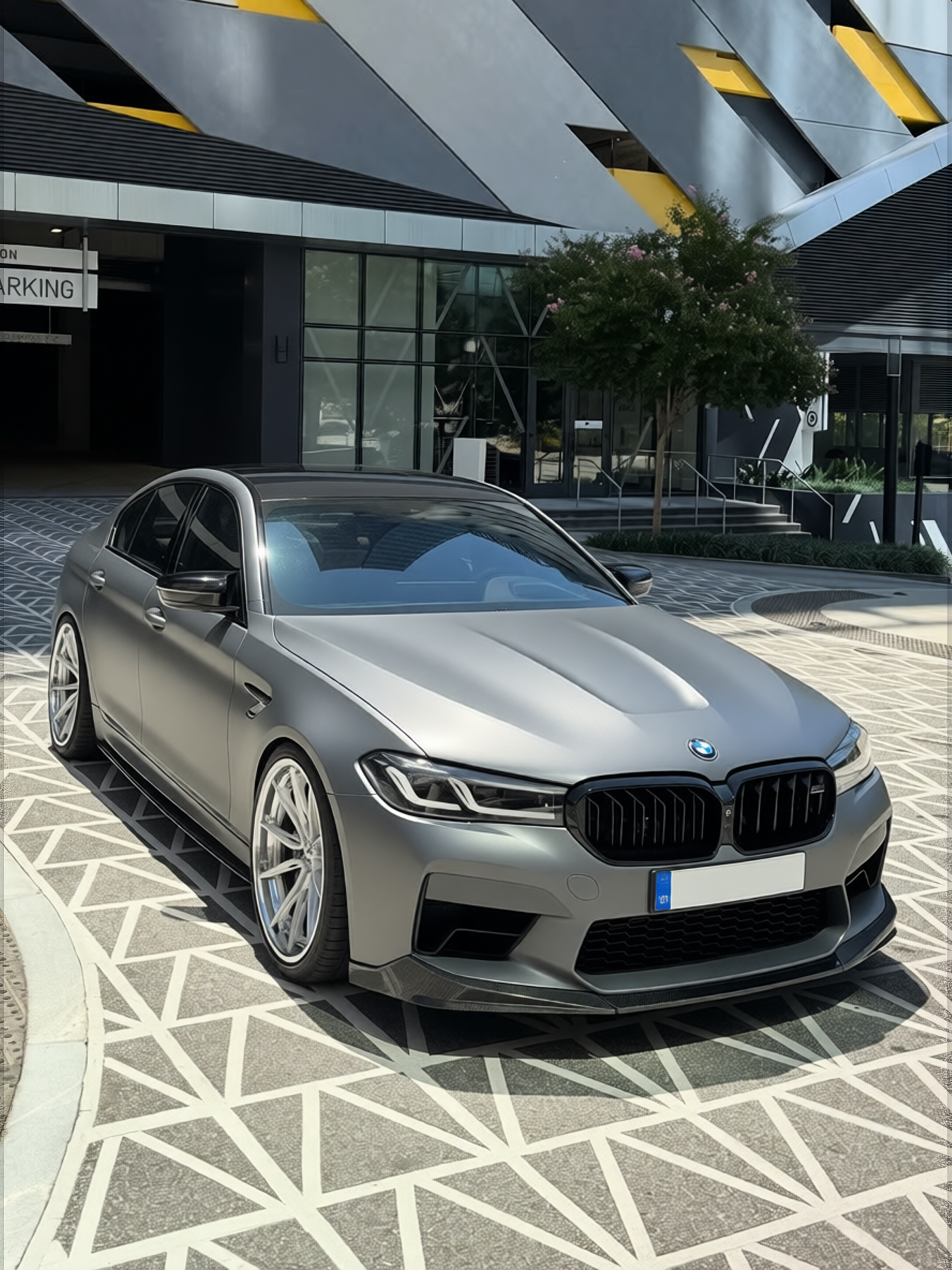 BMW M5 rendered in Nardo Grey satin paint