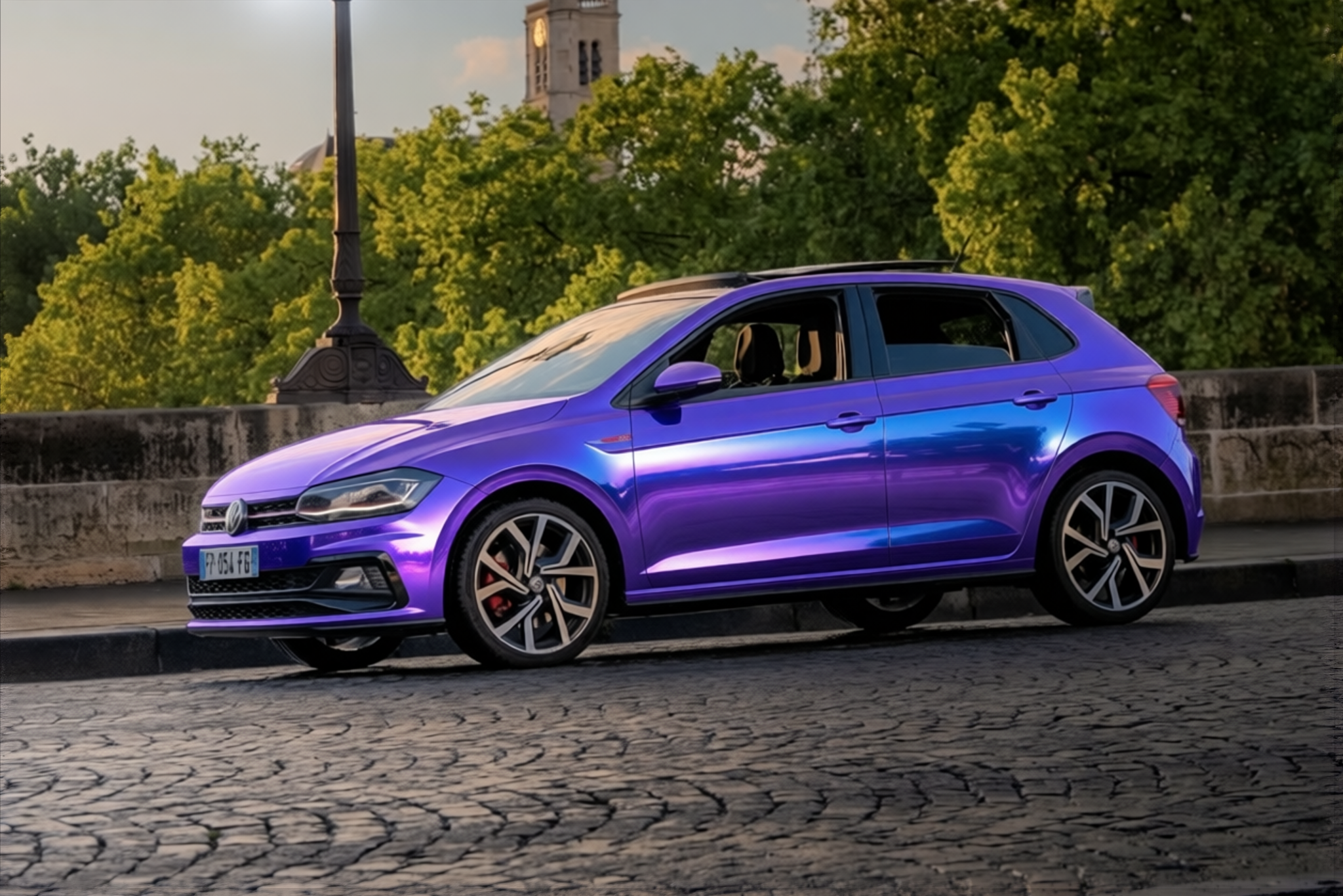 Volkswagen Polo GTI rendered in Glossy Auroral Blue Purple gloss wrap