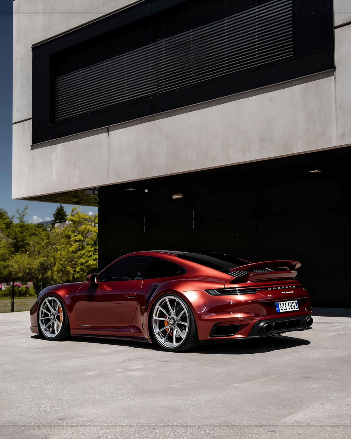 Porsche 911 rendered in Gloss Red Brown Metallic gloss wrap