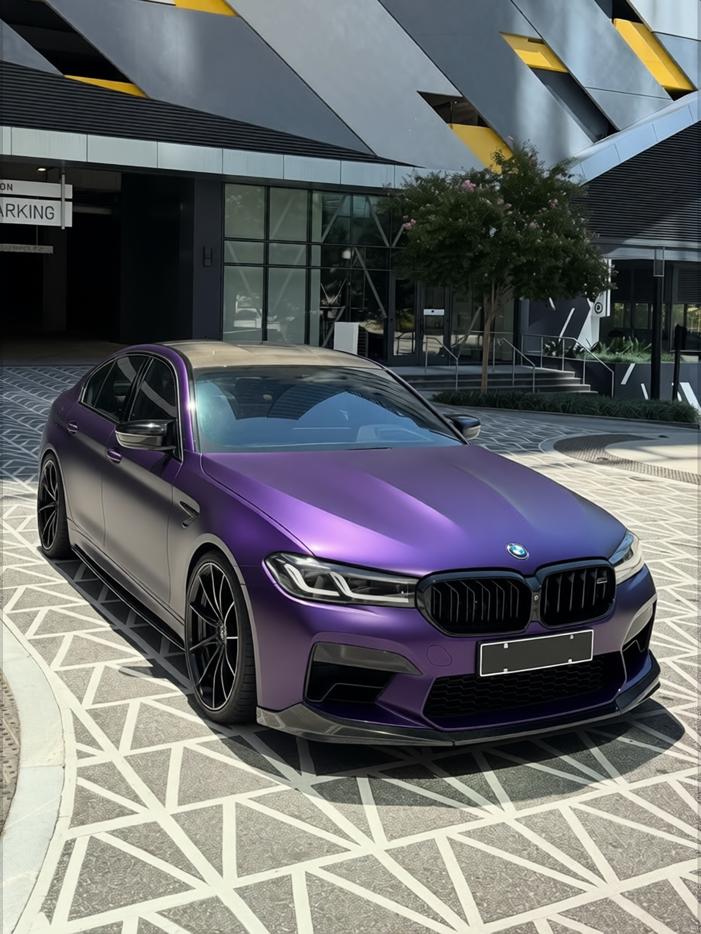 BMW M5 rendered in Midnight Purple satin paint