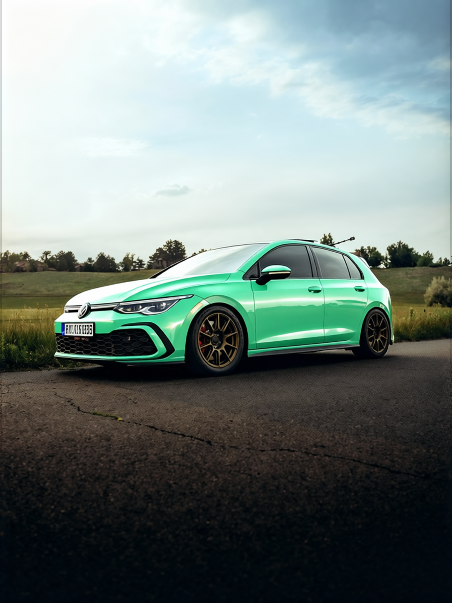 Volkswagen Golf GTI rendered in Super Gloss Pearl Neon Mint gloss wrap