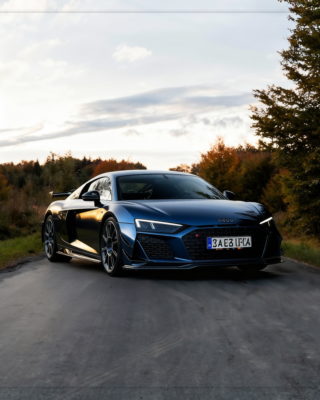 Audi R8 V10 GT rendered in Frozen Satin Metallic Charcoal Blue gloss wrap