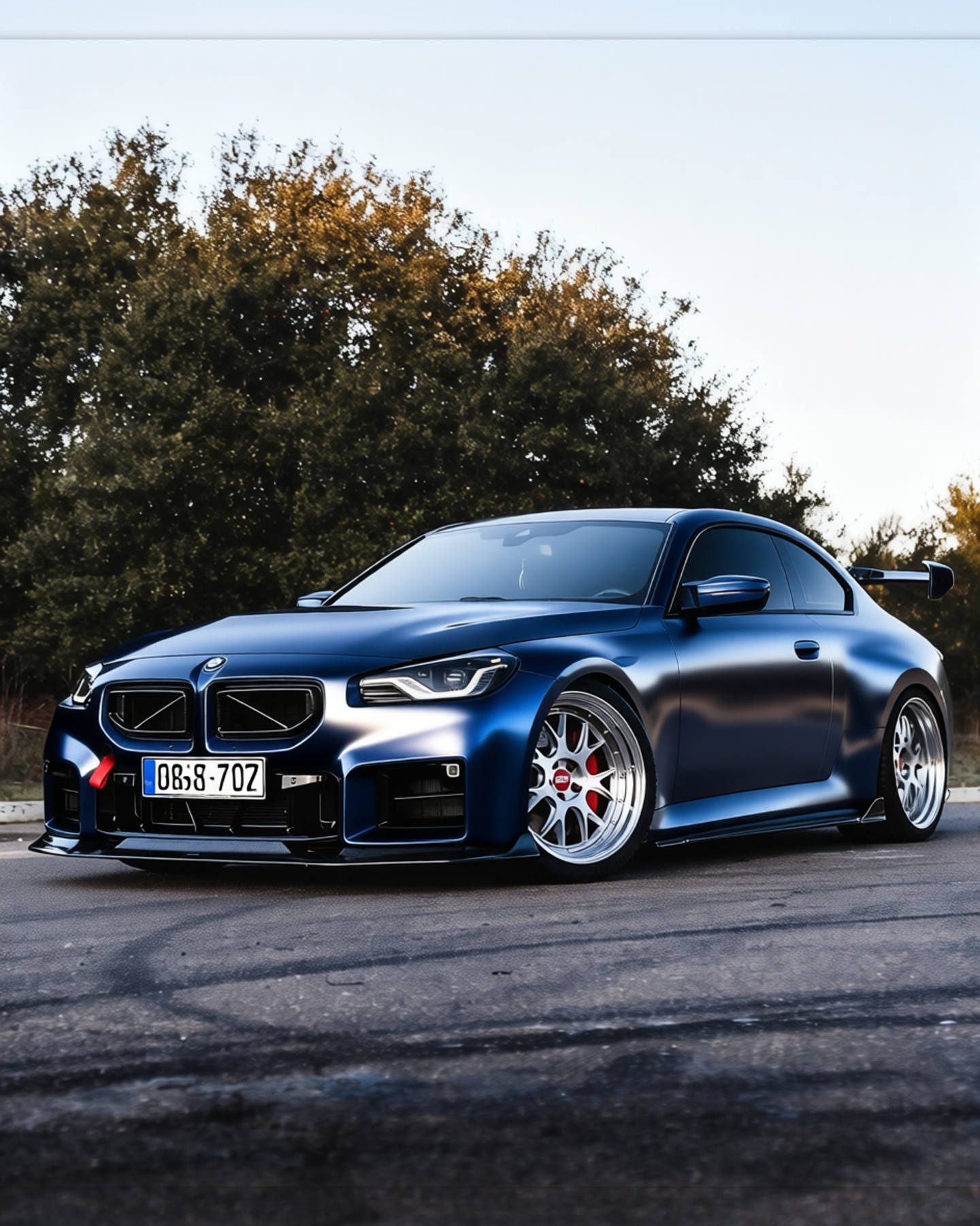BMW M2 rendered in Frozen Satin Metallic Charcoal Blue gloss wrap