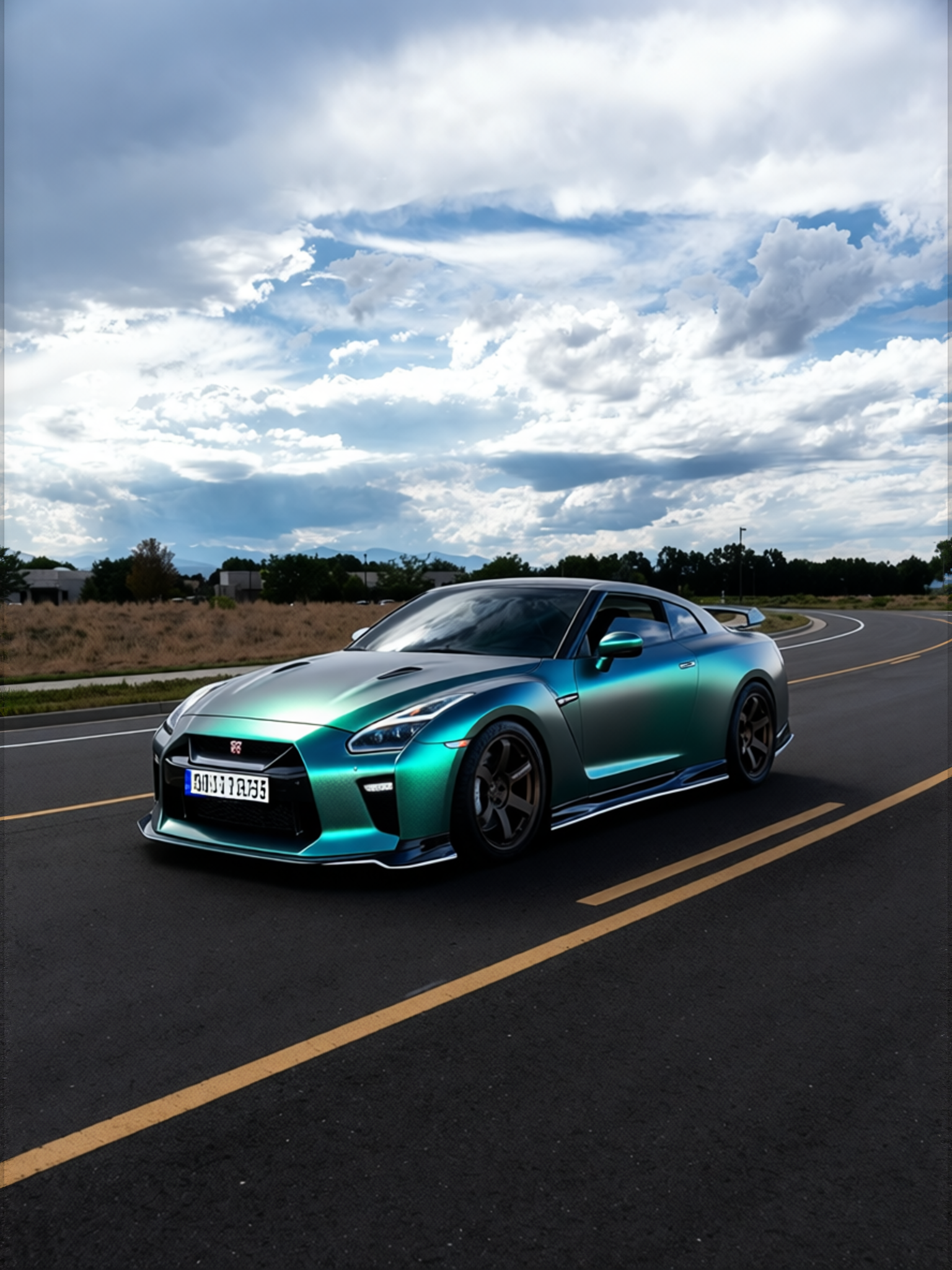 Nissan GT-R rendered in Diamond Grey Blue gloss wrap