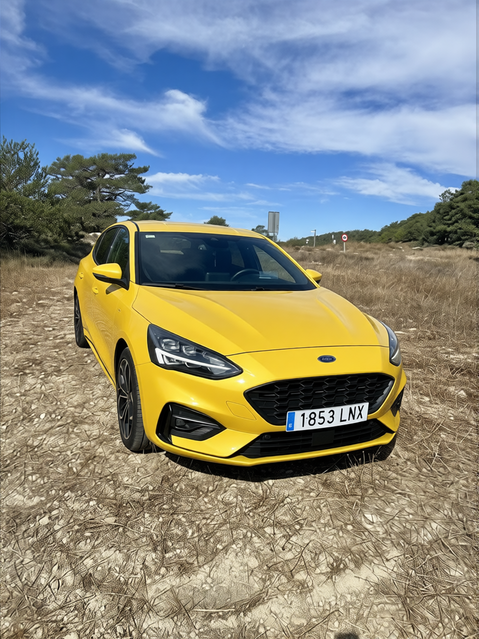 Ford Focus rendered in Racing Yellow gloss paint