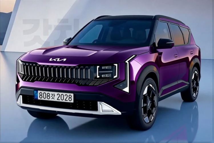 Kia EV5 rendered in Midnight Purple gloss paint