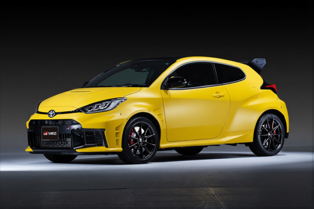Toyota GR Yaris rendered in Racing Yellow matte paint