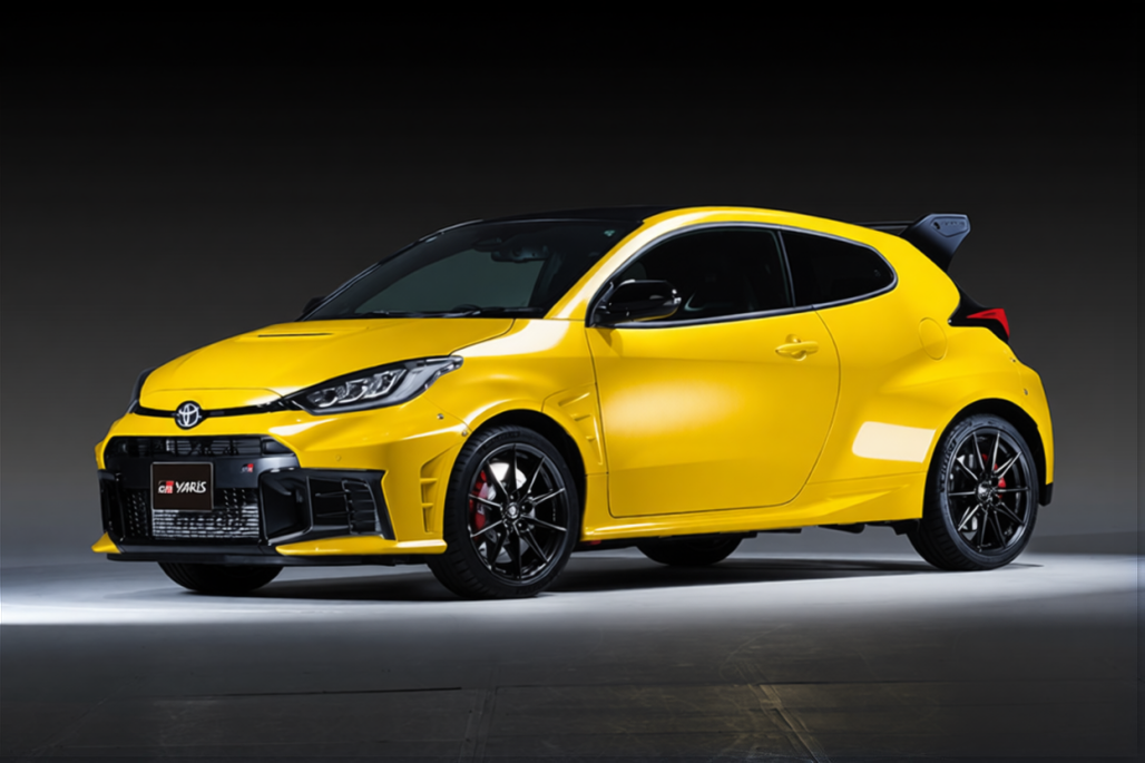 Toyota GR Yaris rendered in Racing Yellow gloss paint