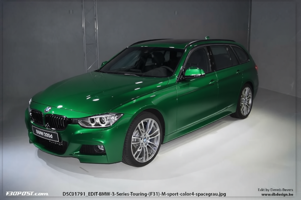 BMW 3 Series rendered in Racing Green gloss paint
