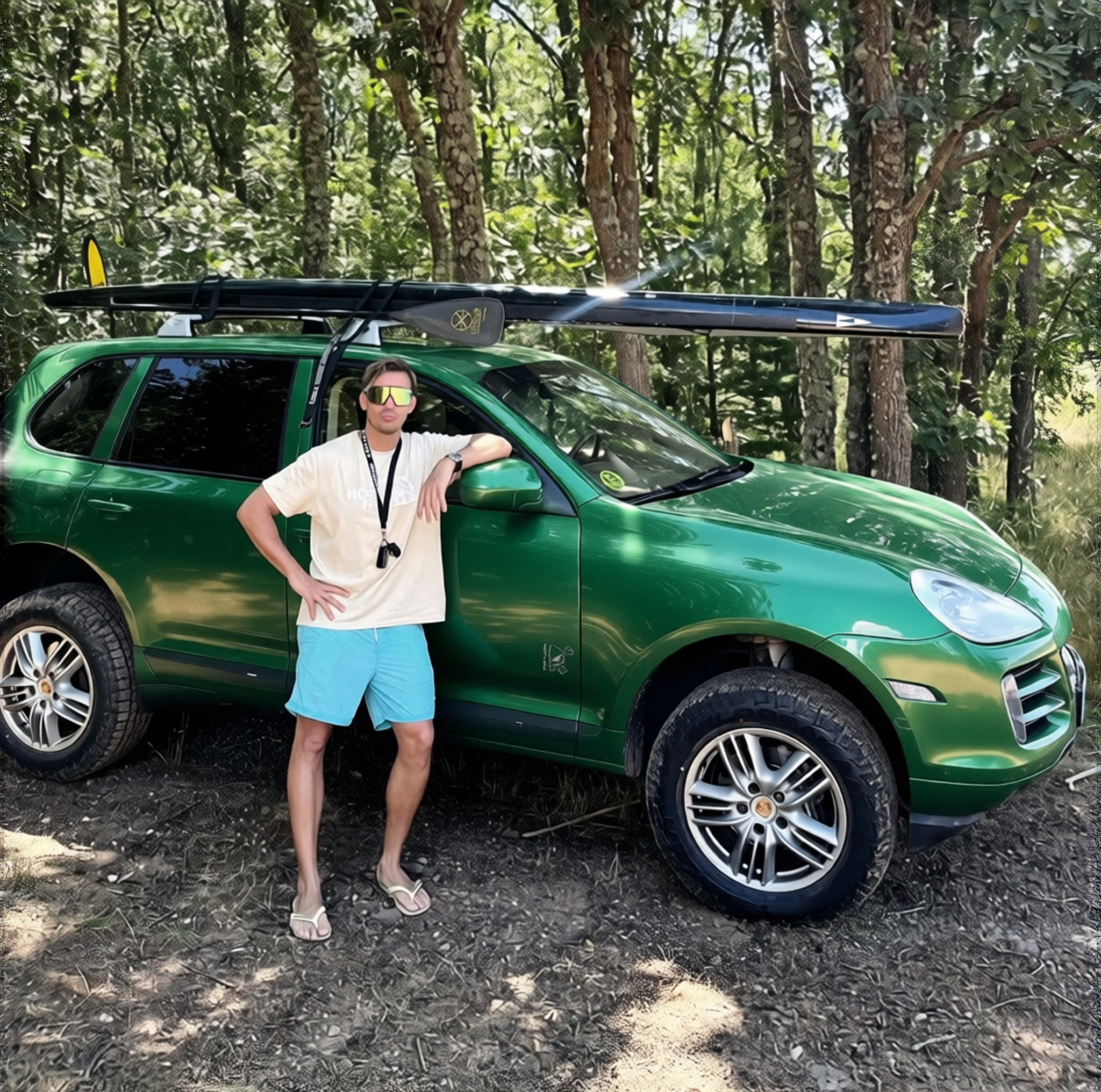 Porsche Cayenne rendered in Racing Green satin paint