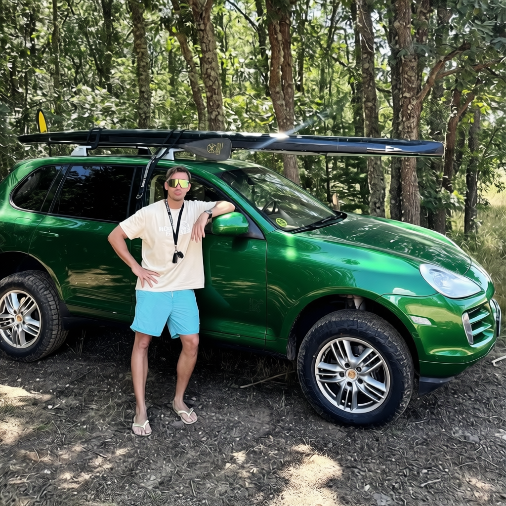 Porsche Cayenne rendered in Racing Green gloss paint