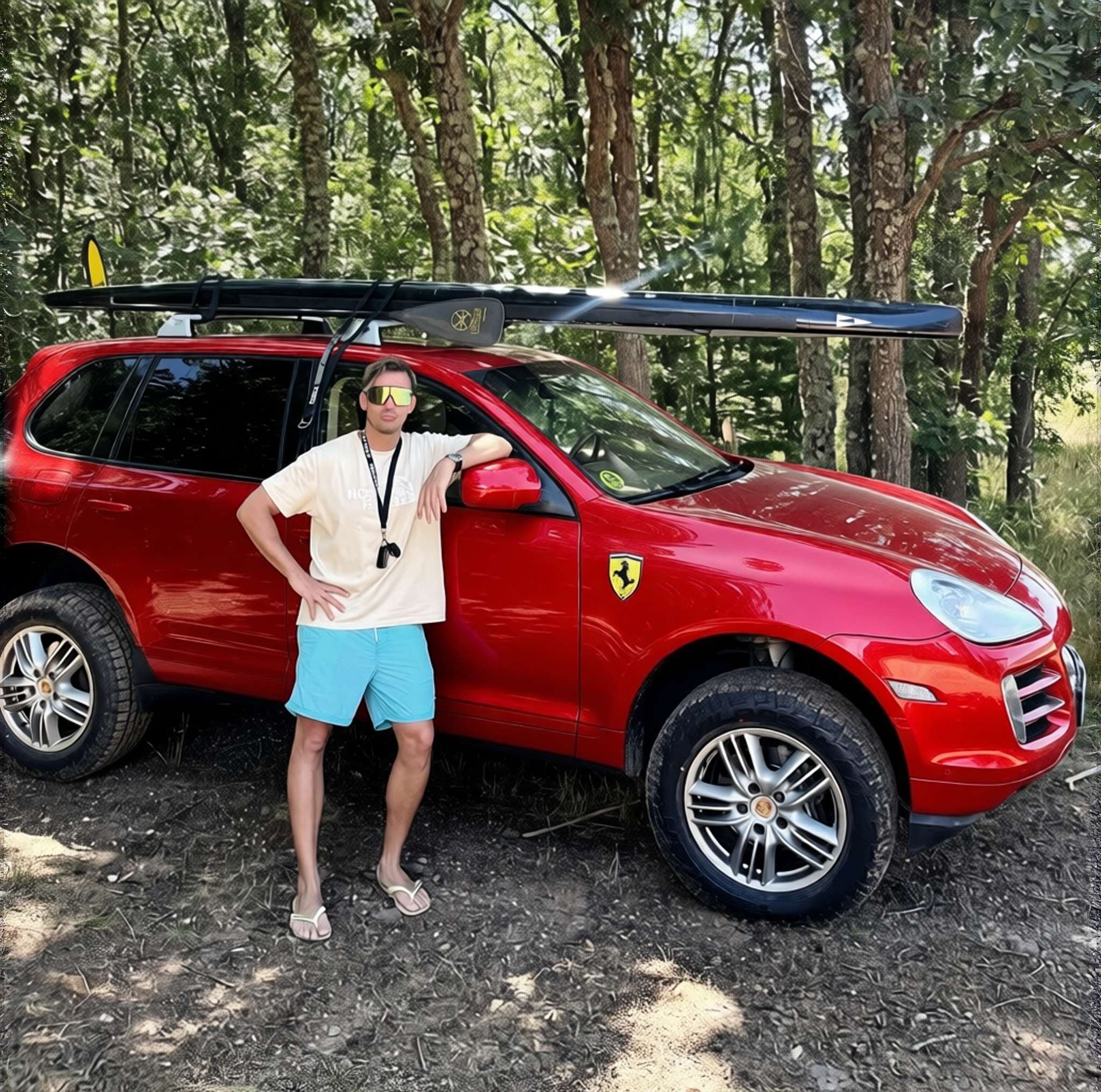 Porsche Cayenne rendered in Ferrari Red satin paint