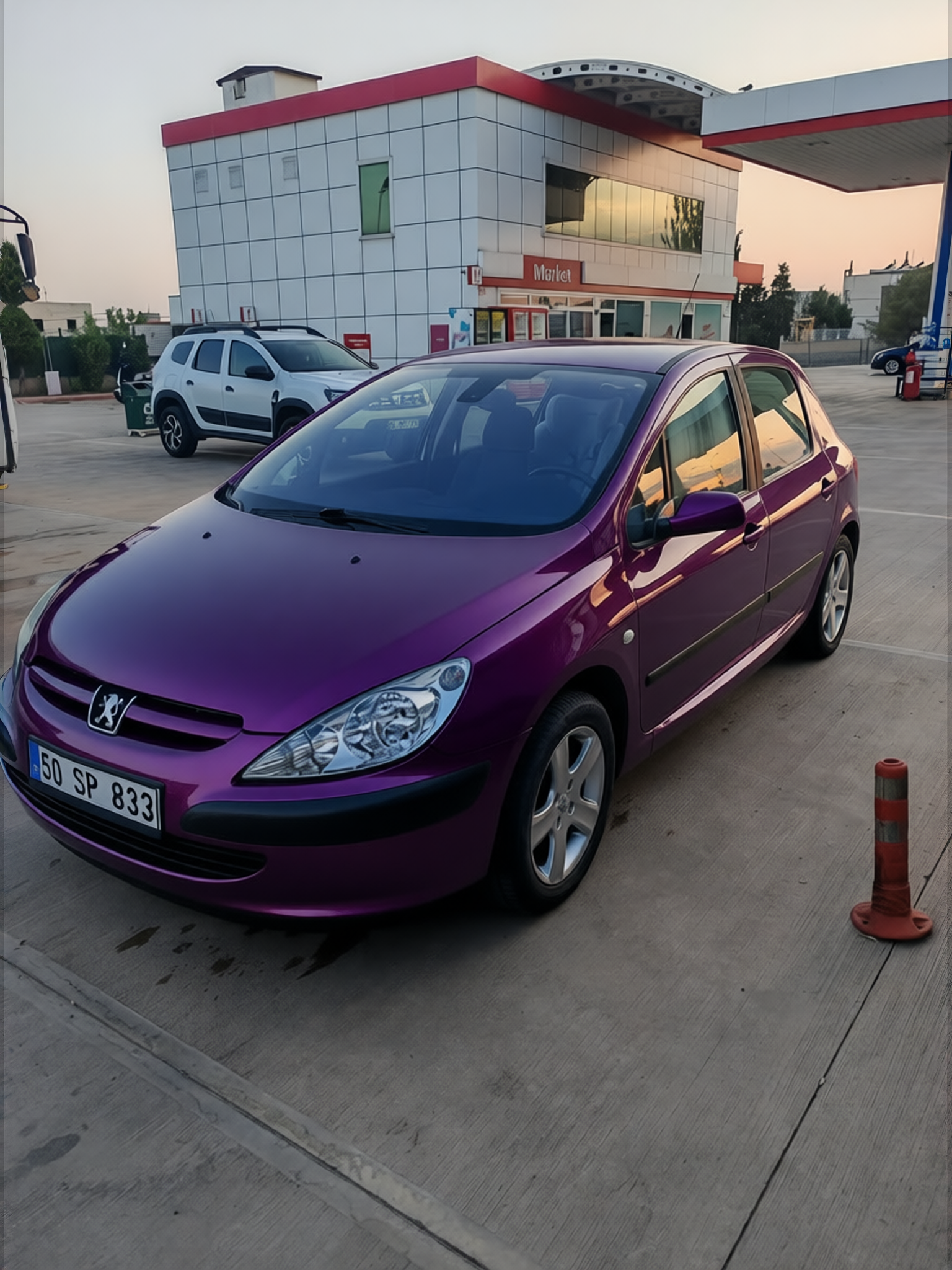 Peugeot 307 rendered in Midnight Purple gloss paint