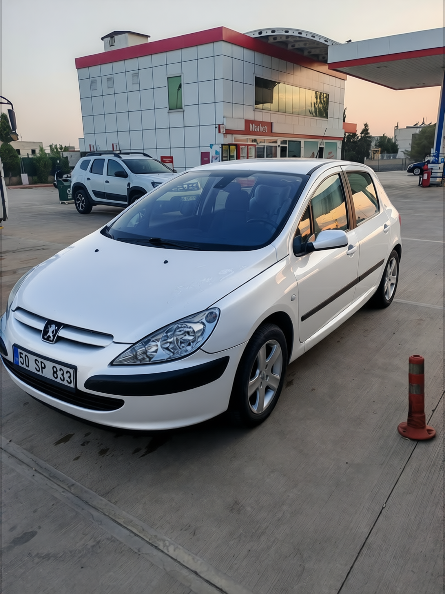 Peugeot 307 rendered in Pearl White gloss paint