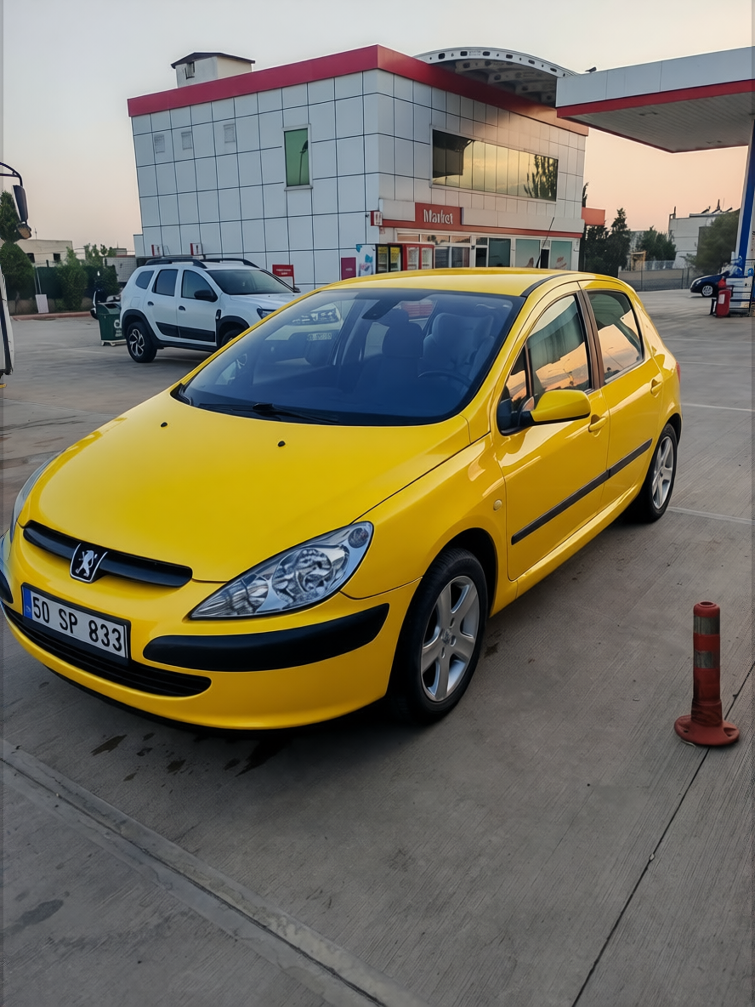 Peugeot 307 rendered in Racing Yellow gloss paint
