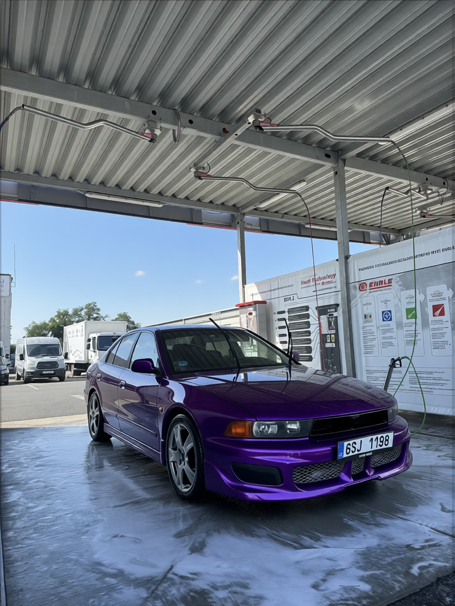 Mitsubishi Lancer rendered in Midnight Purple gloss paint
