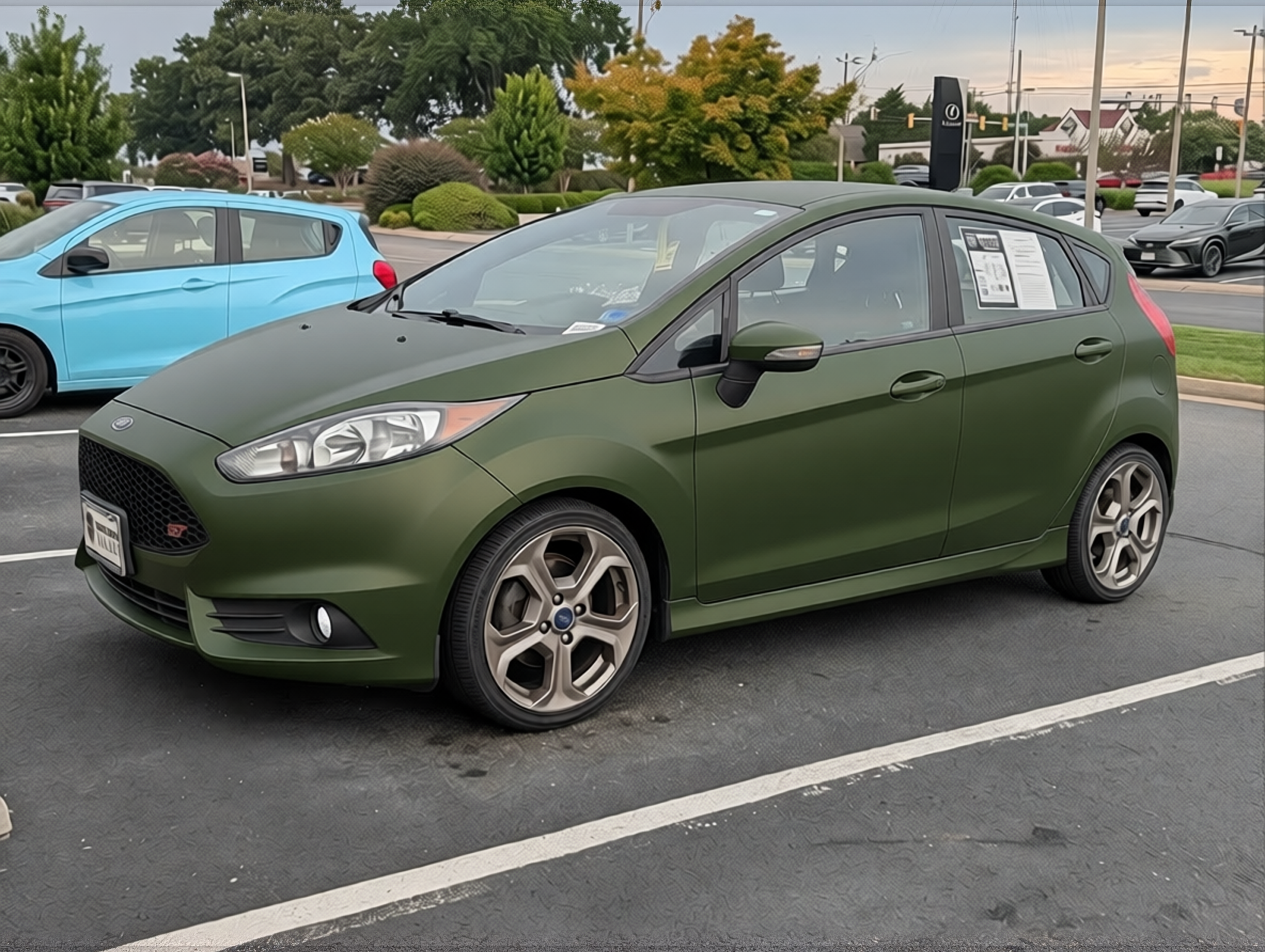 Ford Fiesta ST rendered in Matte Army Green matte wrap