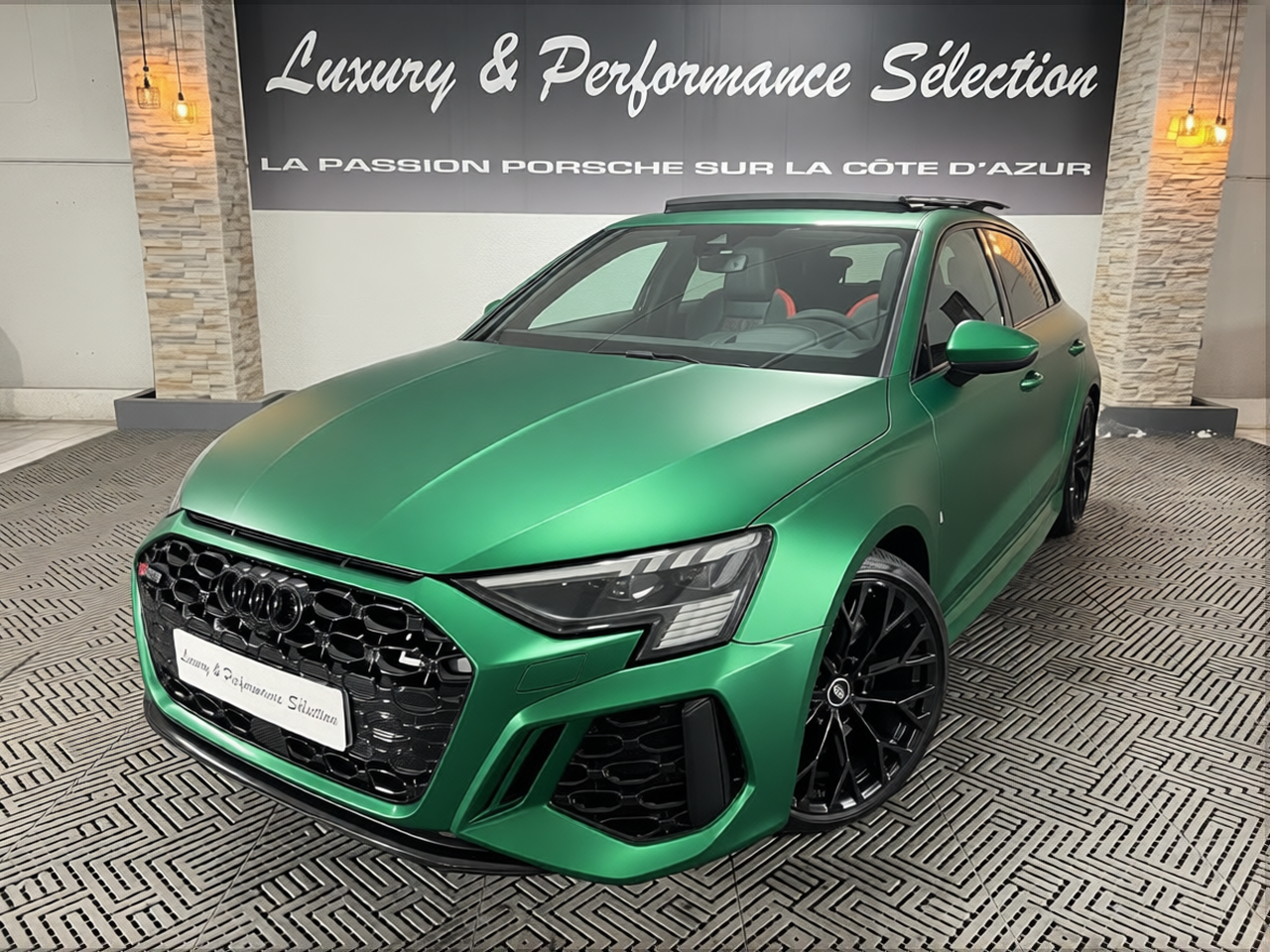 Audi RS3 rendered in Racing Green matte paint