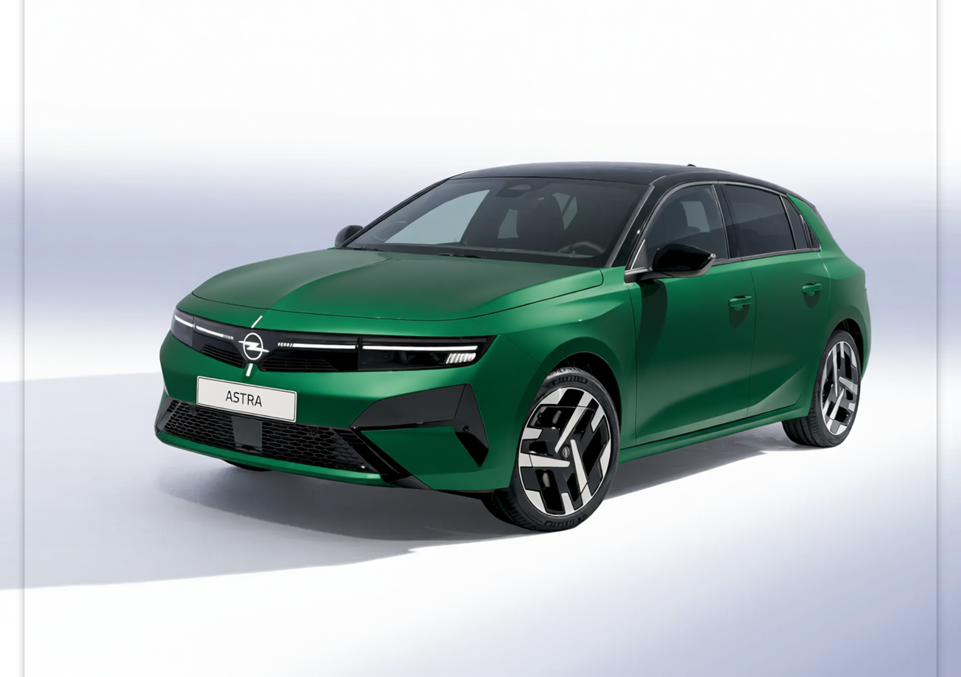 Opel Astra rendered in Racing Green matte paint